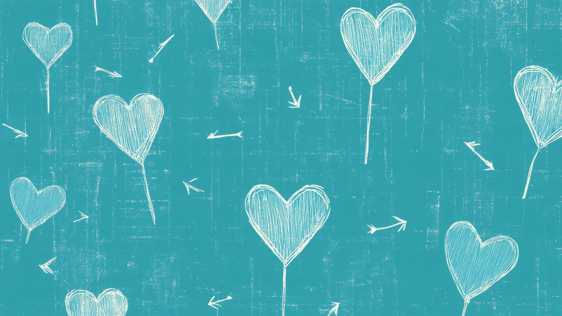 preppy blue wallpaper with pixelated blue hearts and white arrows on a bright teal background