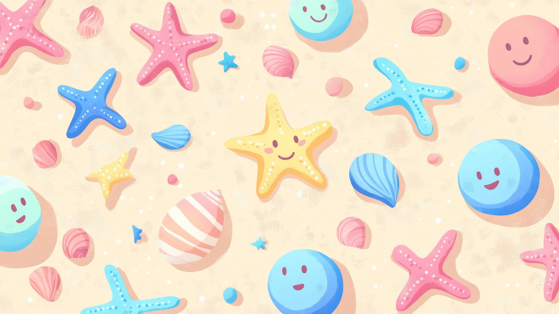 cute wallpapers for girls with hand-drawn starfish, seashells, and beach balls in pastel colors.