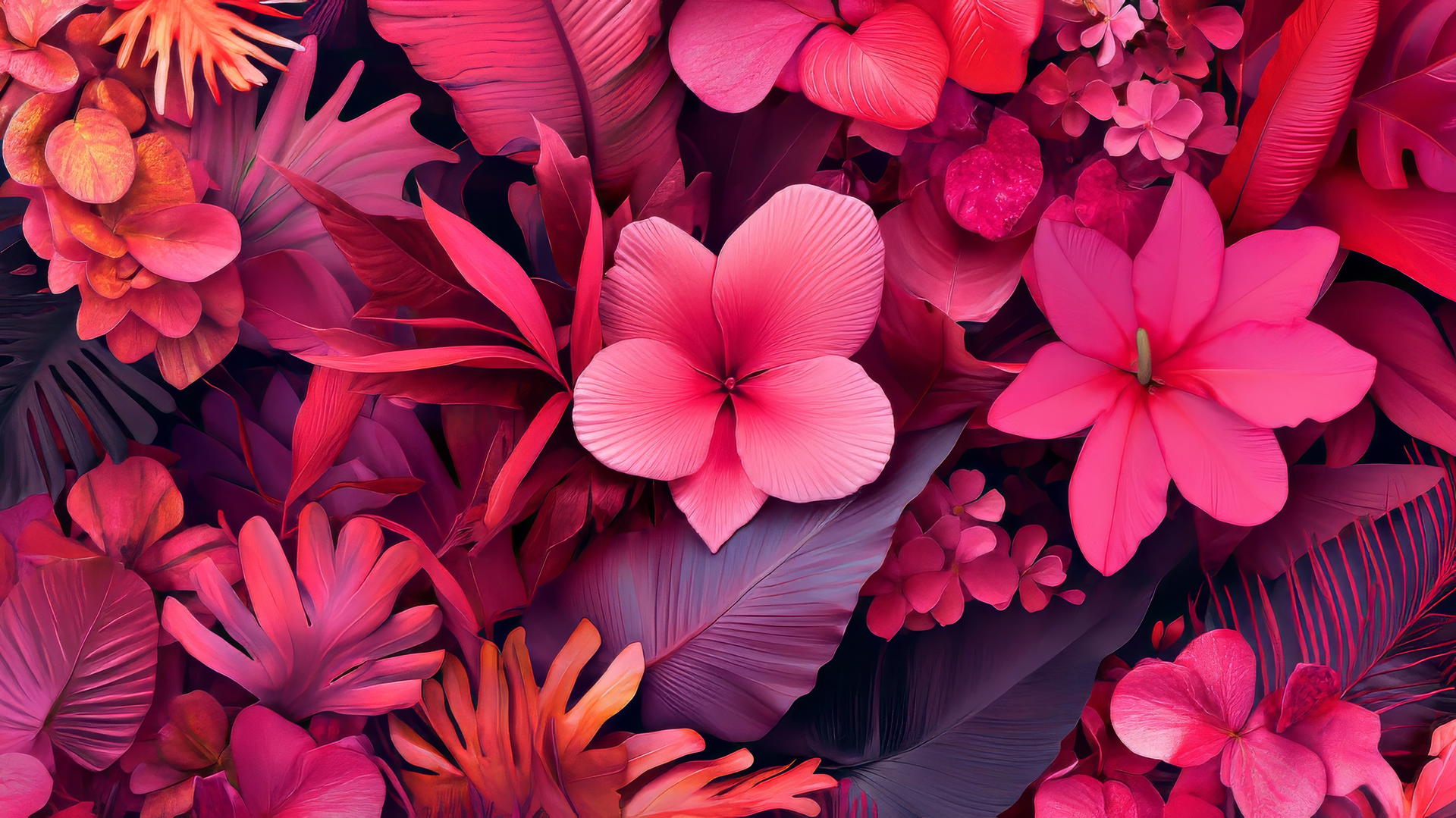 pink wallpaper aesthetic with tropical leaves and exotic flowers