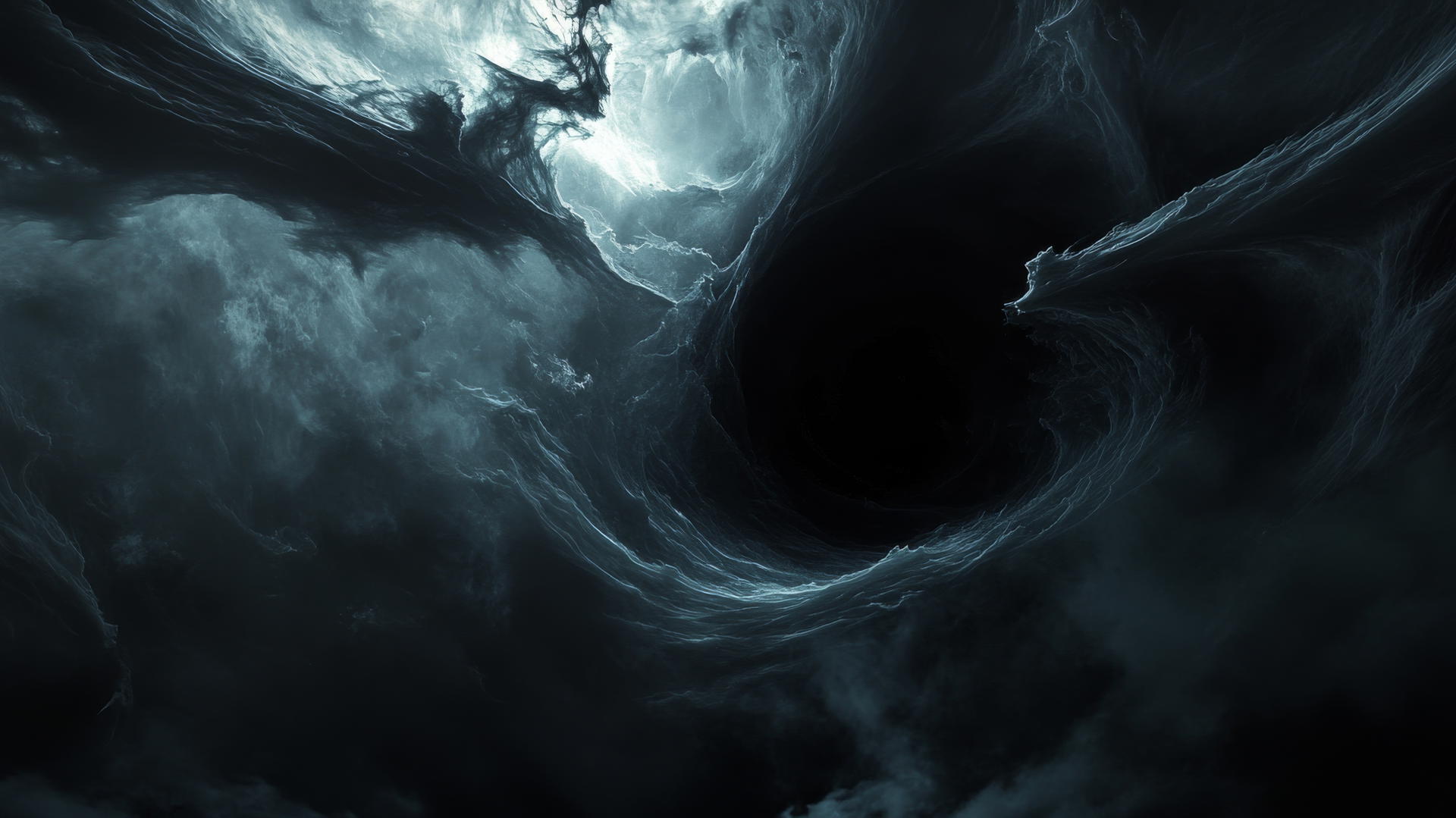 haunting black hole wallpaper with ghostly forms drawn in