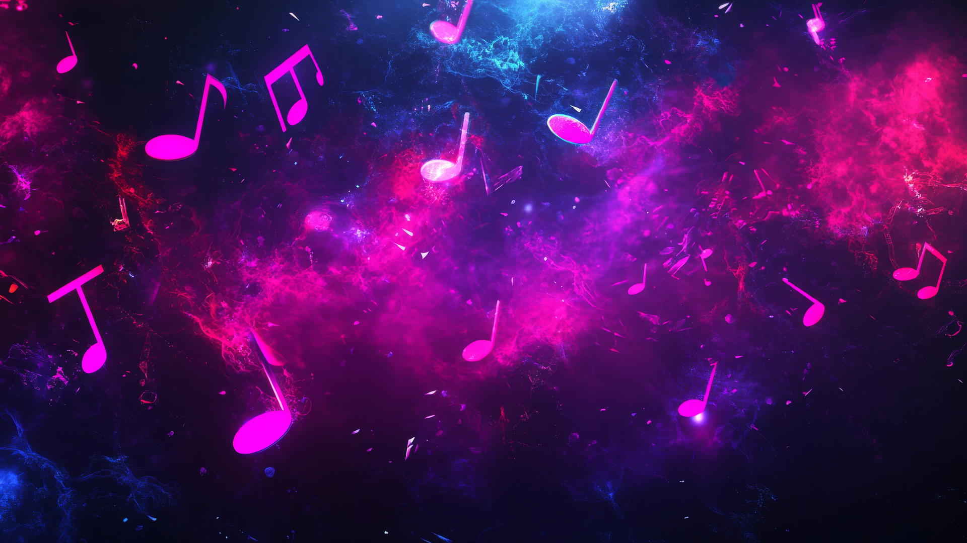 A black wallpaper for girls with neon pink and purple music notes