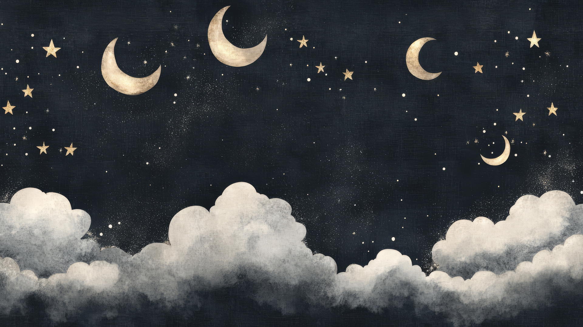 black wallpaper for girls with soft white clouds and crescent moons