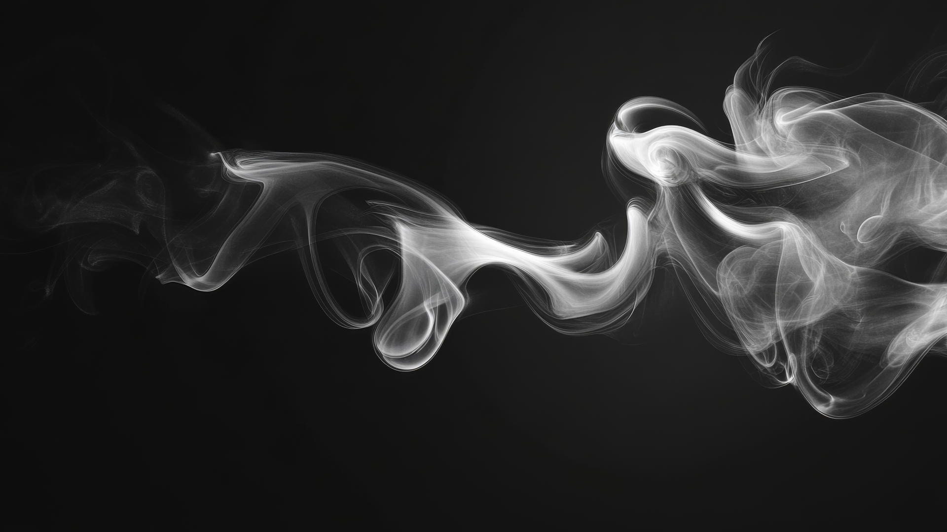 Abstract smoke pattern swirling elegantly against a jet-black background, black aesthetic wallpaper.