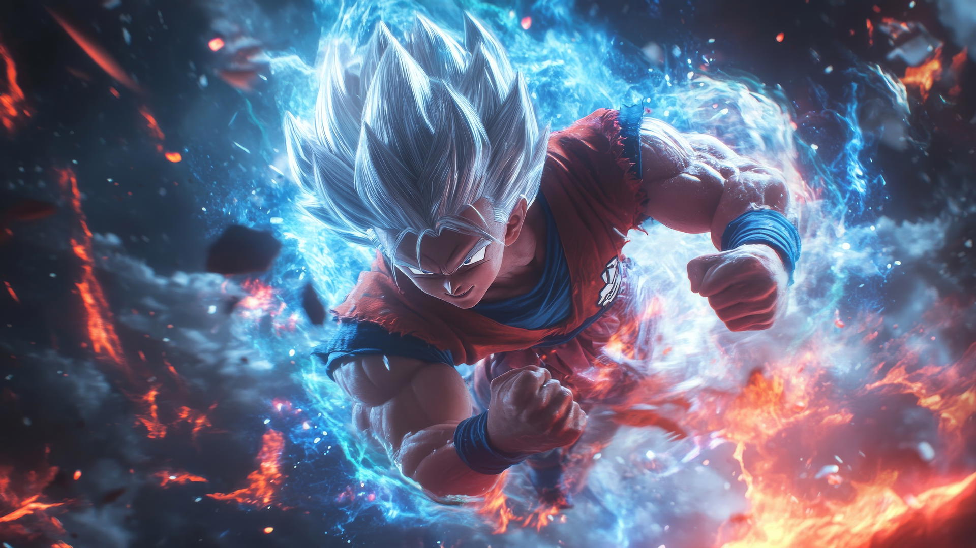 Goku Ultra Instinct wallpaper 4K with silver hair and glowing aura