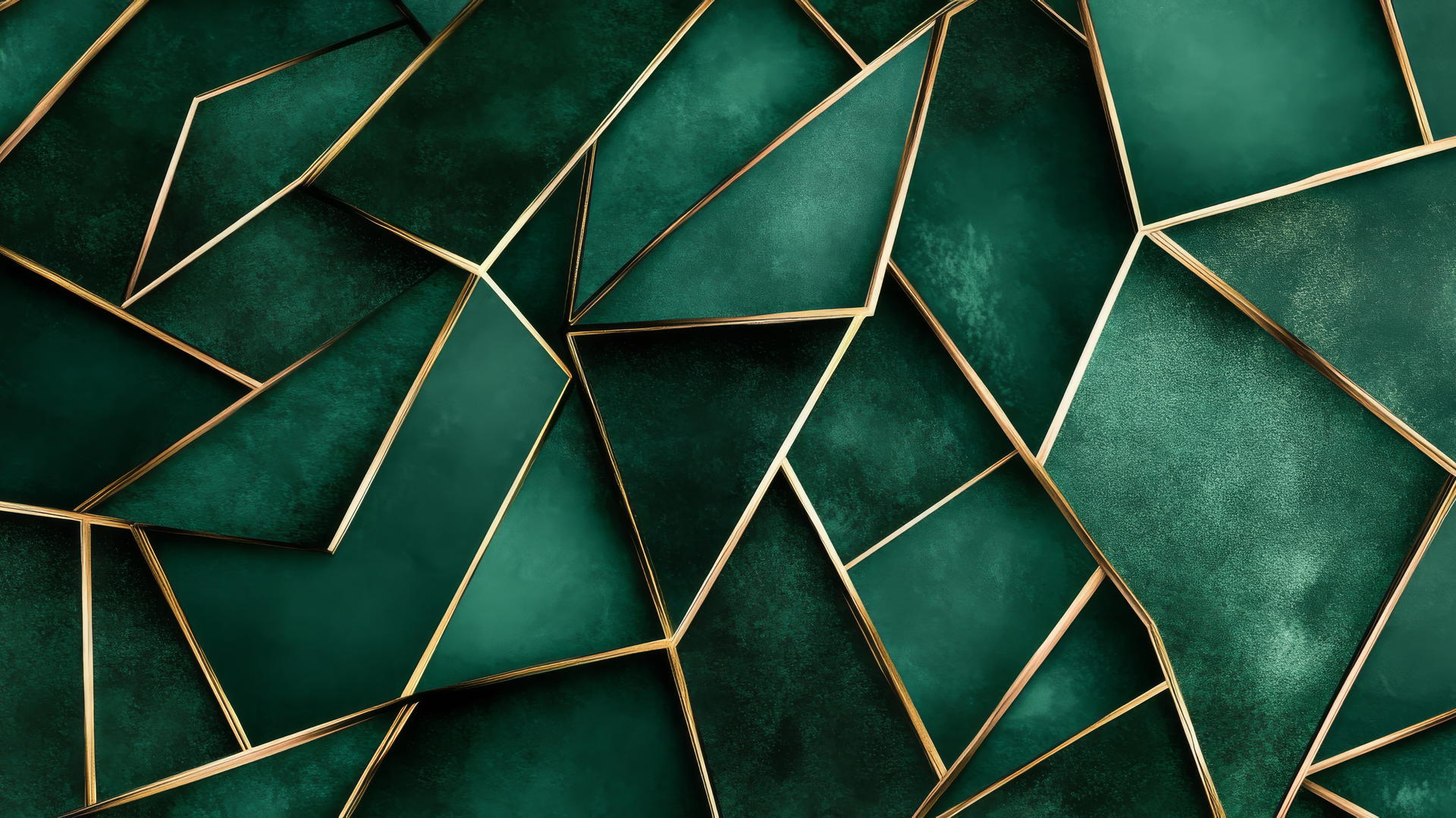 Emerald green wallpaper with abstract geometric patterns and gold accents