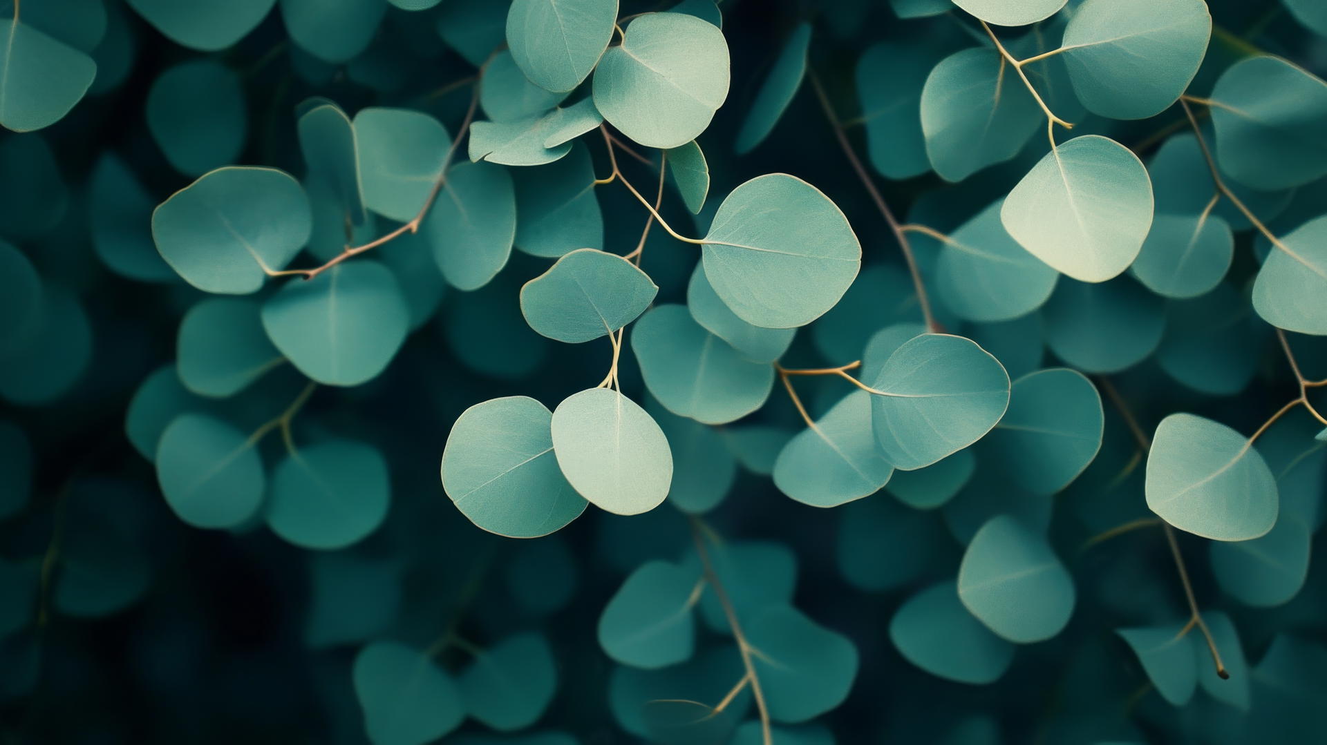 sage green aesthetic wallpaper with soft-focus eucalyptus branches and round leaves