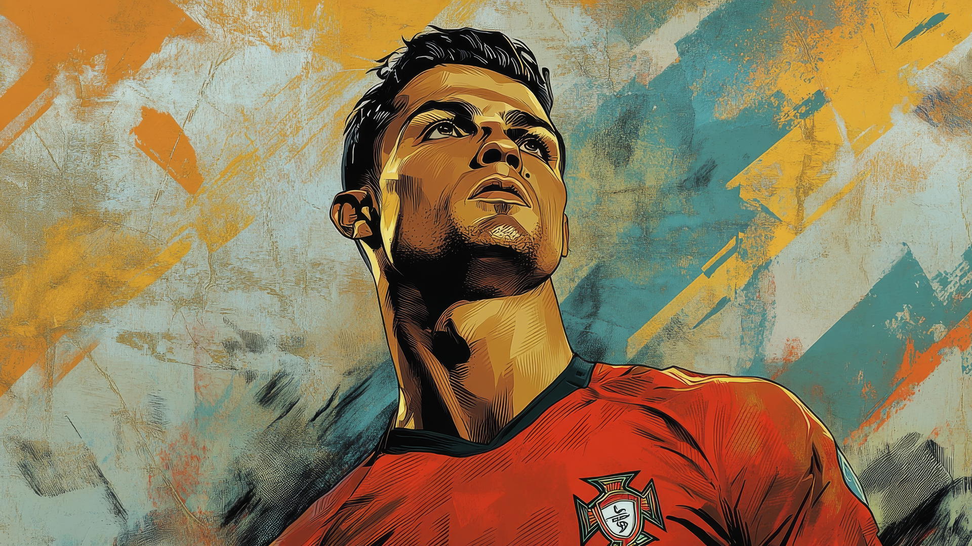 cool Ronaldo wallpaper 4k with comic-book-style depiction, bold lines, vibrant colors