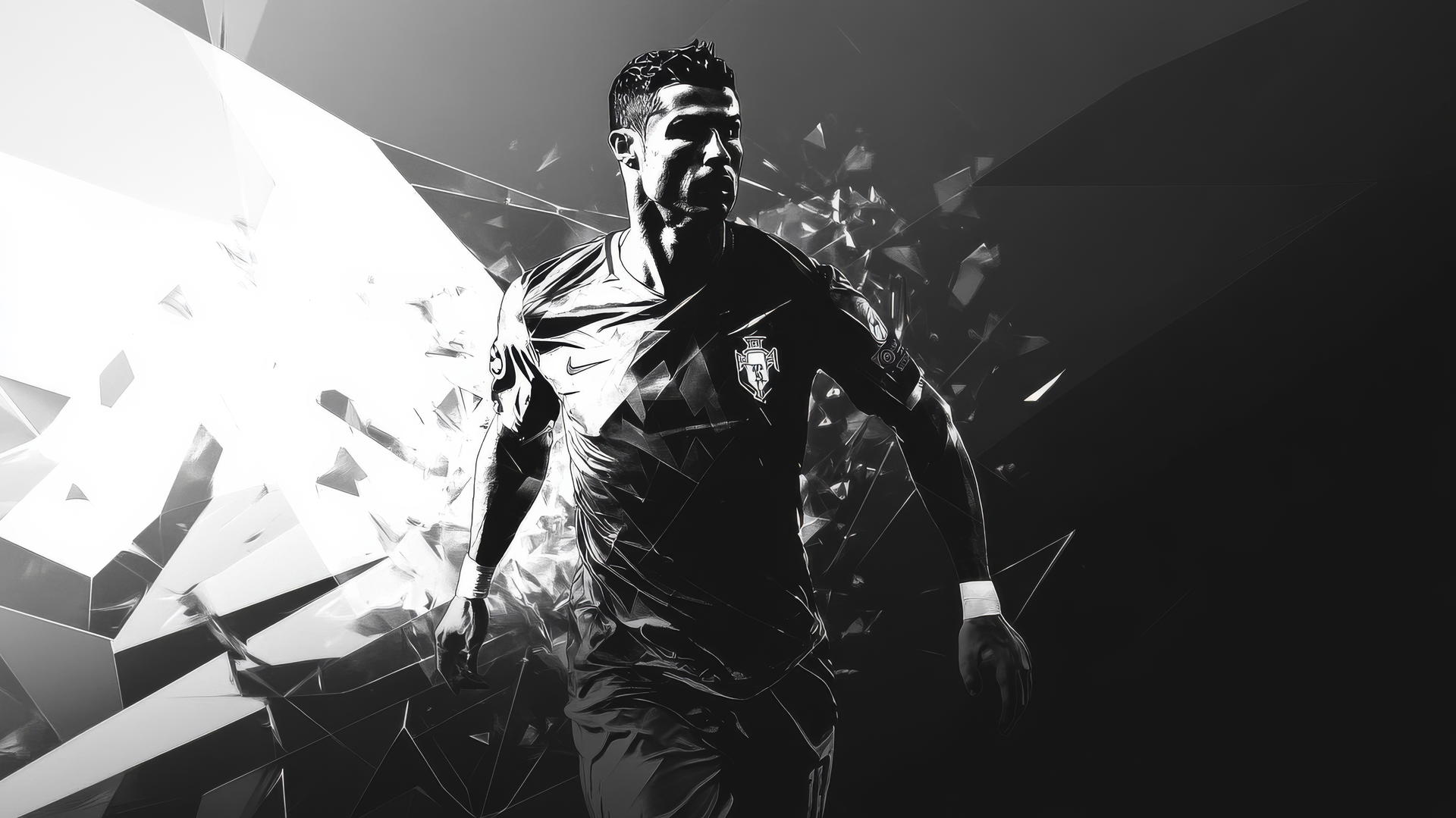 cool ronaldo wallpaper 4k, black-and-white silhouette against abstract background