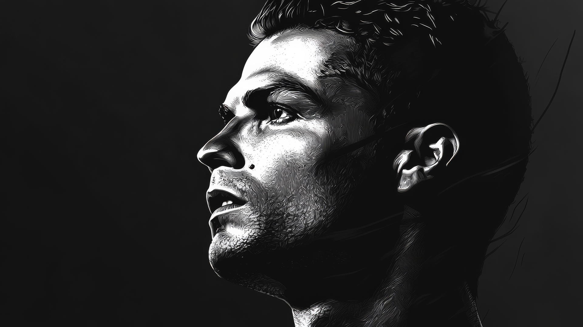cristiano ronaldo 4k wallpaper, stylized black-and-white portrait with high contrast and sharp shadows