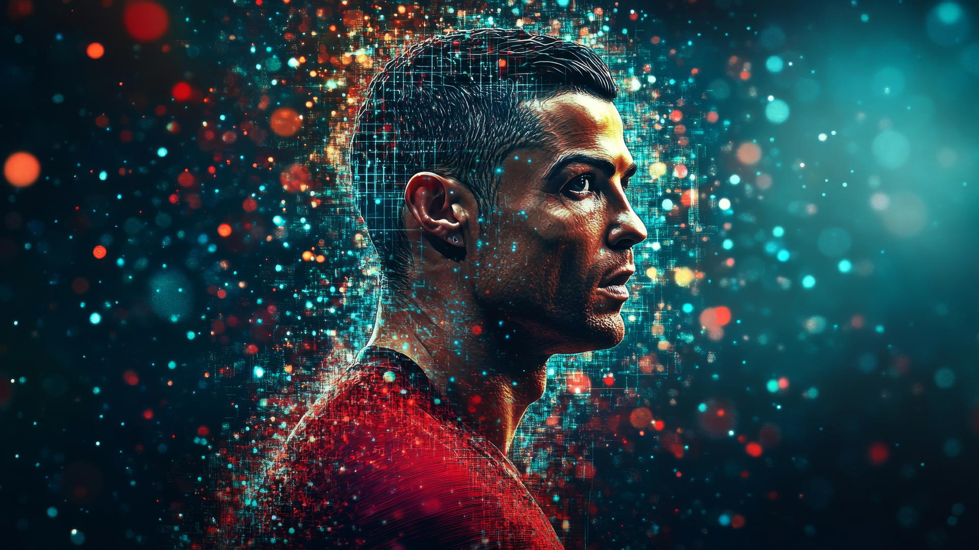 Cristiano Ronaldo avatar in virtual reality with pixelated effects, cristiano ronaldo wallpaper 4k