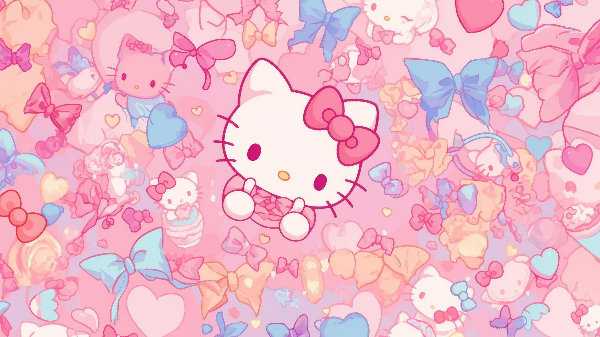 Y2K Hello Kitty wallpaper aesthetic with glittery butterflies and pastel hearts