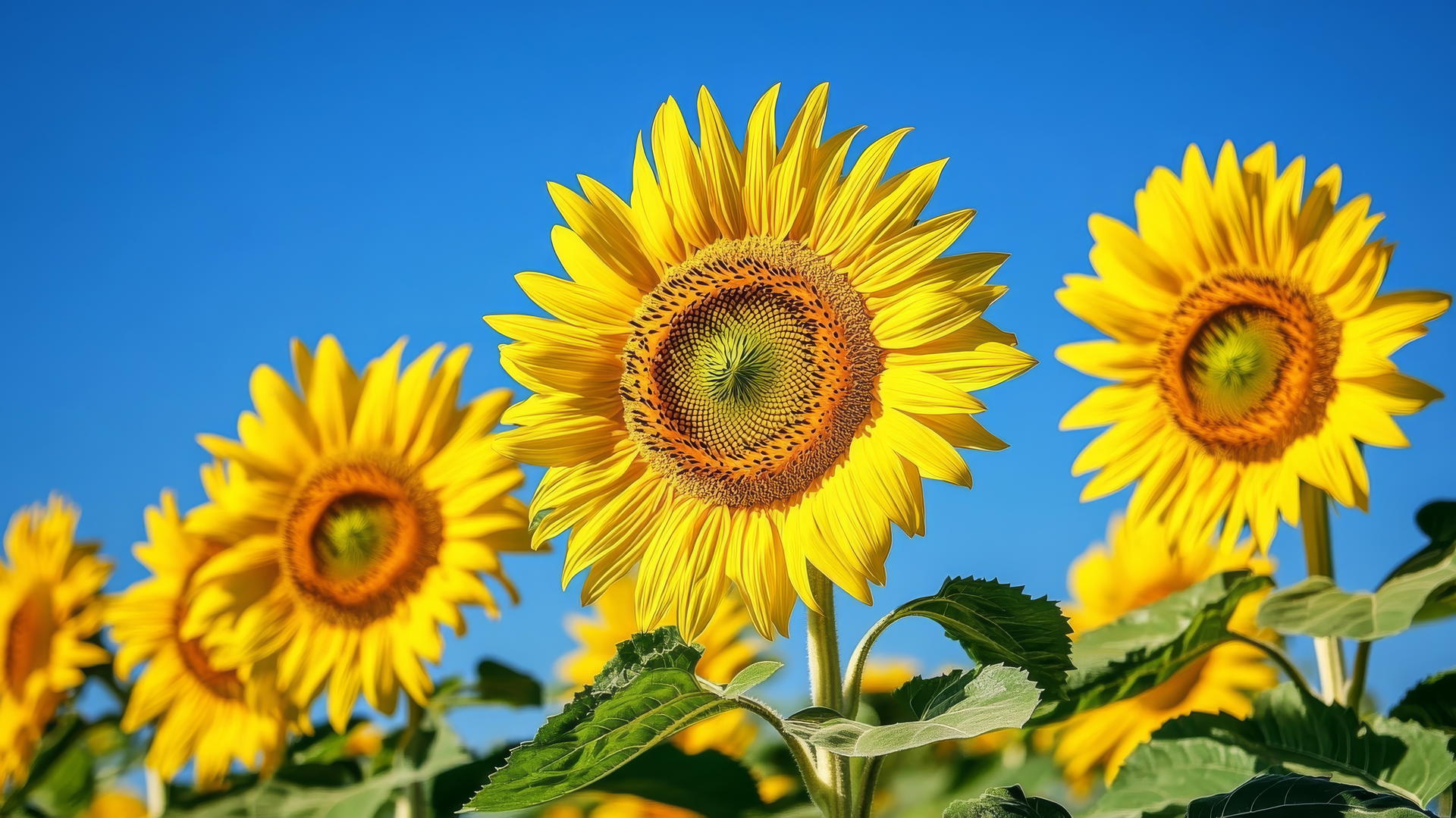flower nature wallpaper with blooming sunflowers under a bright blue sky