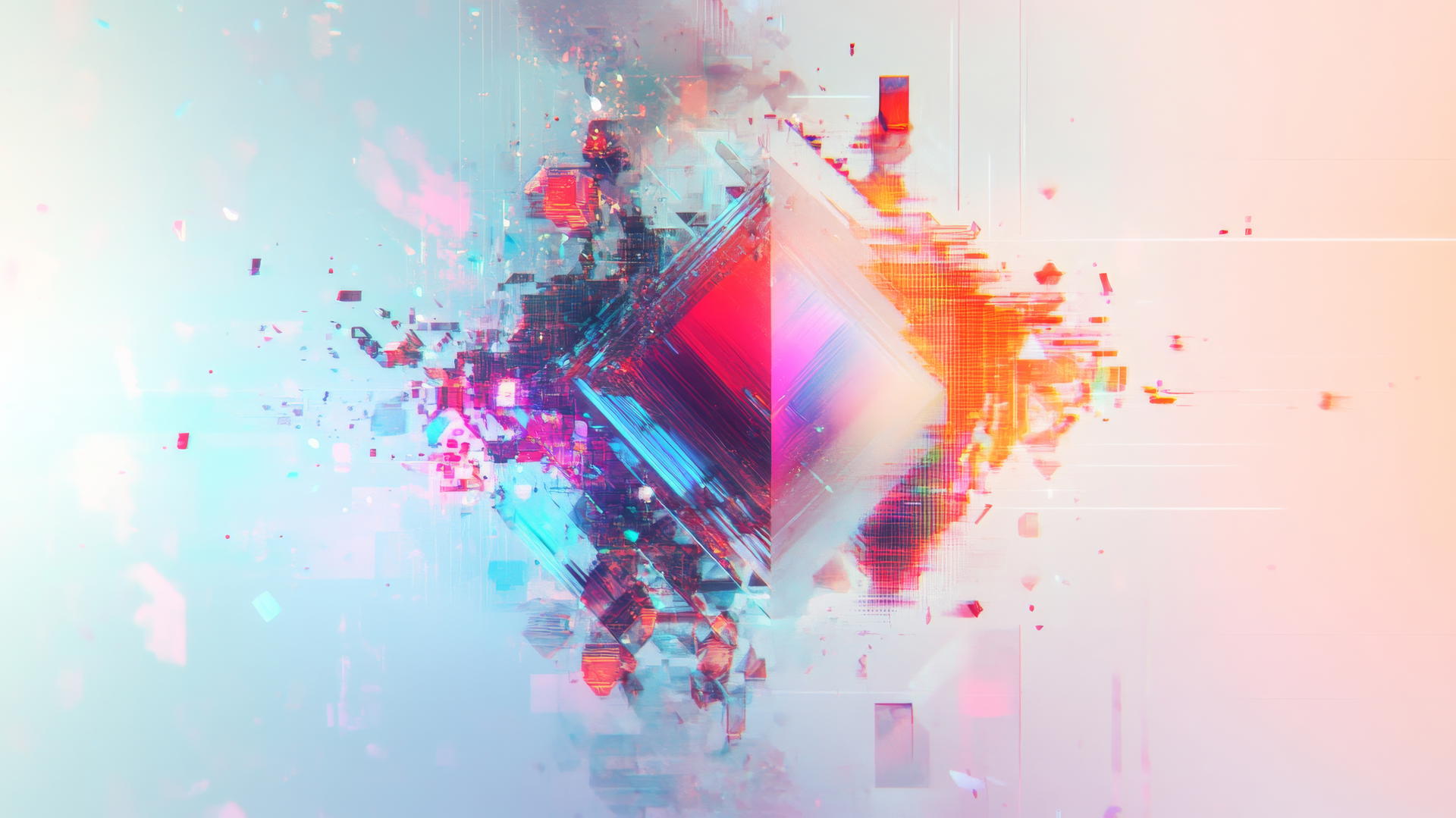 Y2K wallpaper with 3D abstract shape, glitchy pixelated effects, and digital artifacts