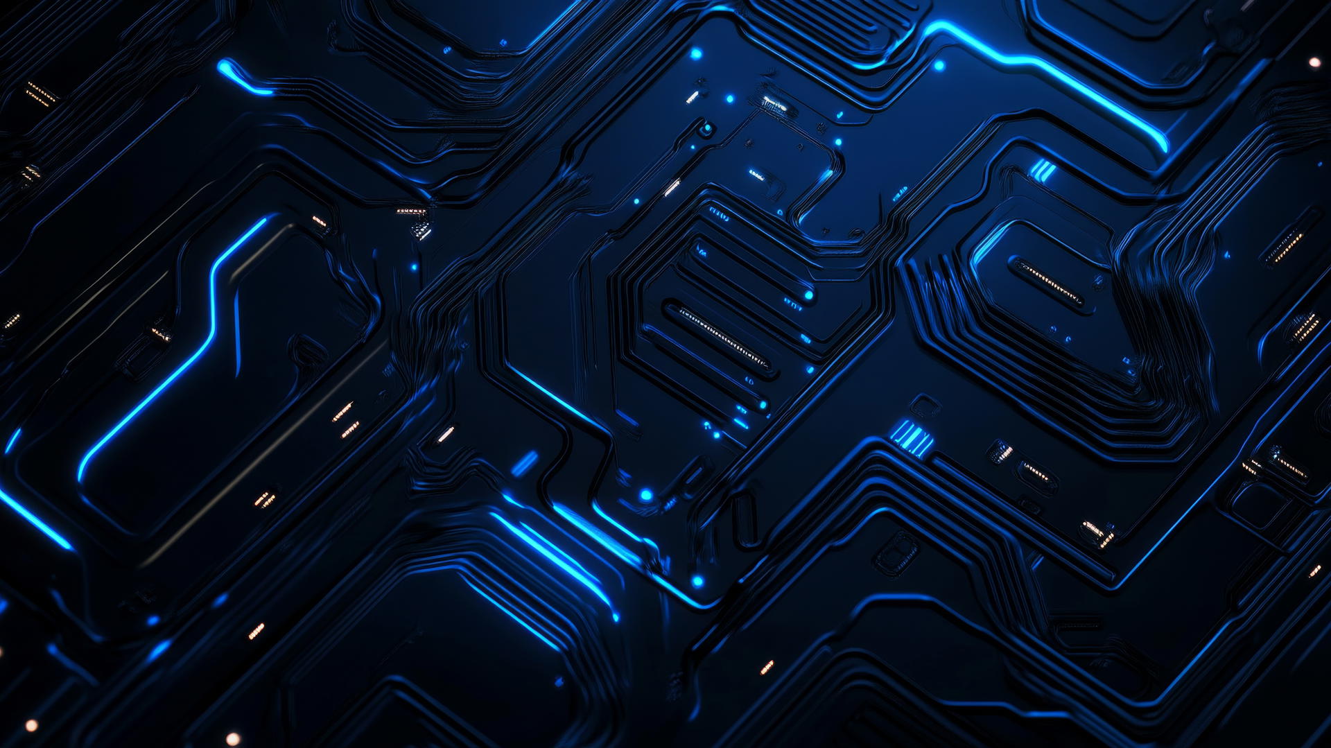 dark blue wallpaper with metallic circuitry pattern and glowing nodes