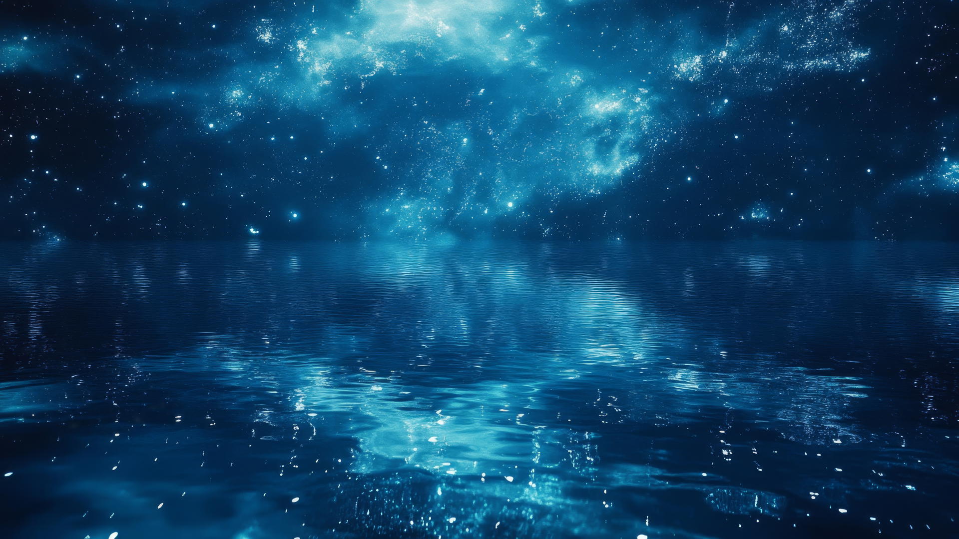 dark blue aesthetic wallpaper with galaxy reflection in water