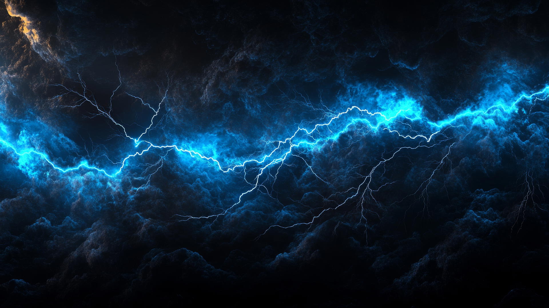 black and blue wallpaper with neon blue lightning bolt in black sky
