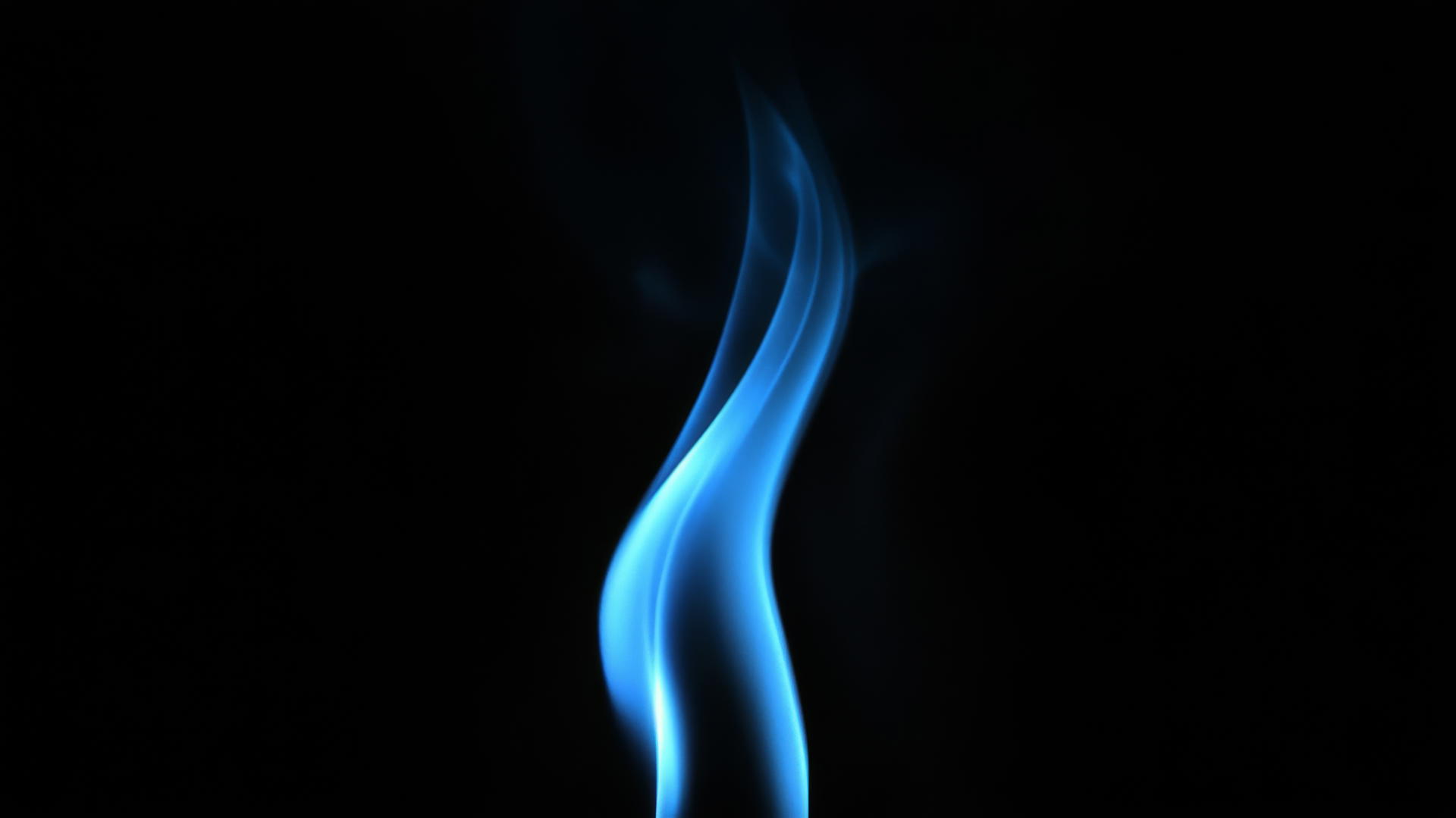 black and blue wallpaper with a blue flame and smoke trails on black background