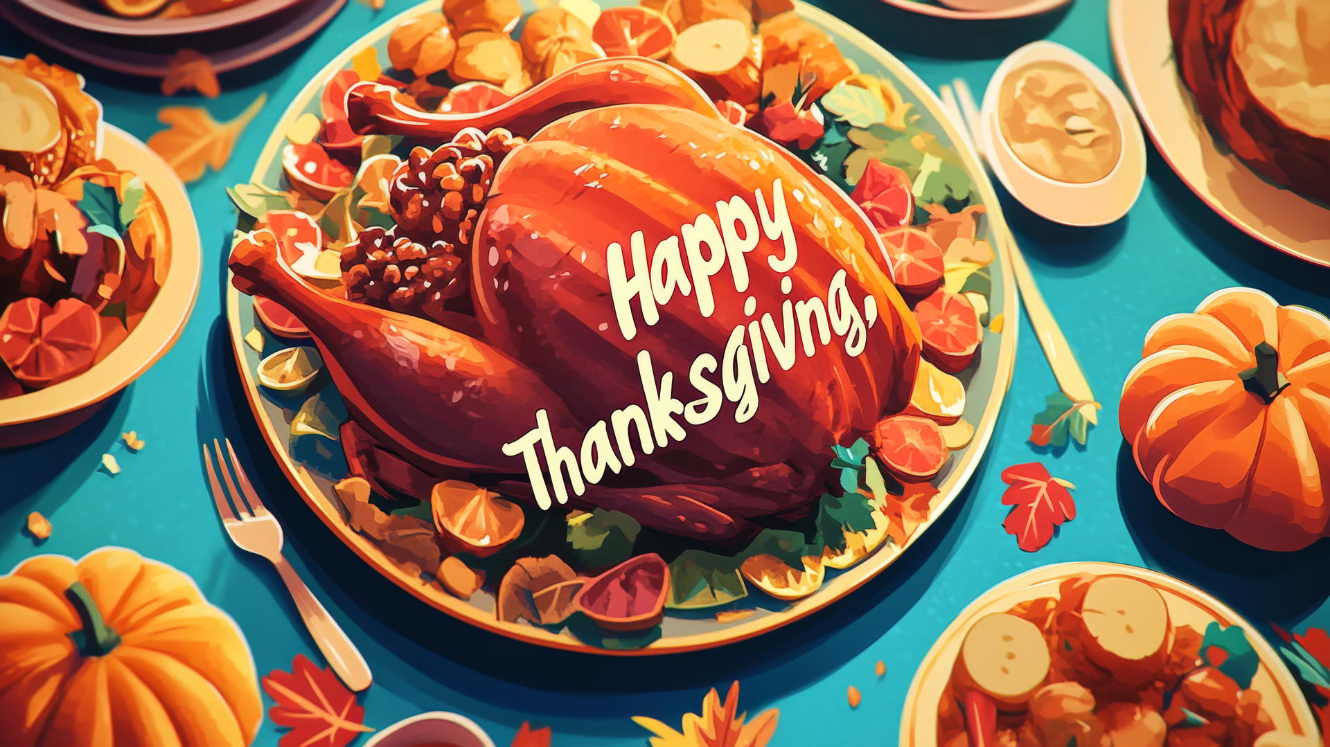 happy thanksgiving wallpaper with retro-inspired mid-century modern graphics