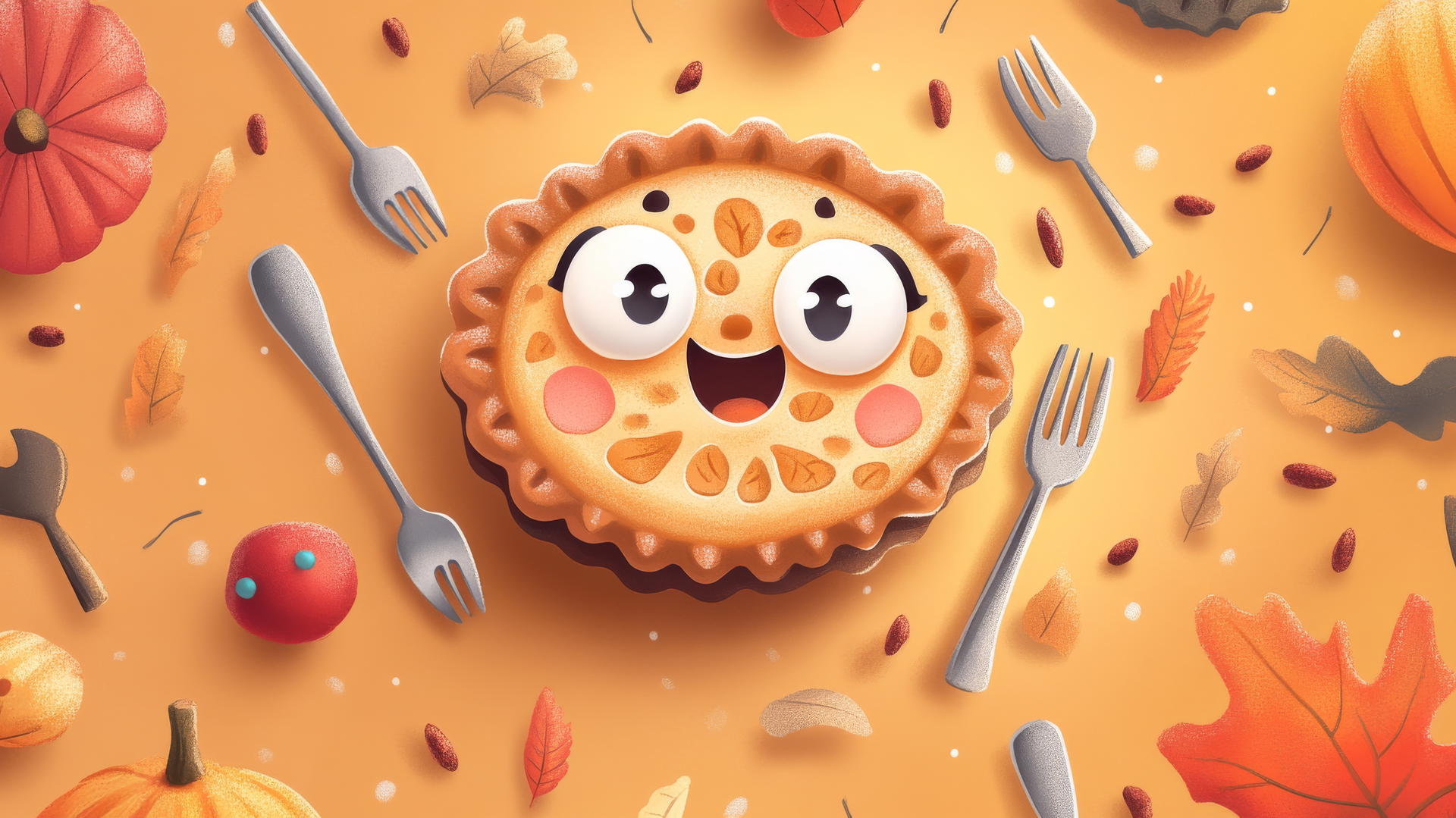 wallpaper cute thanksgiving backgrounds with pie character and dancing utensils