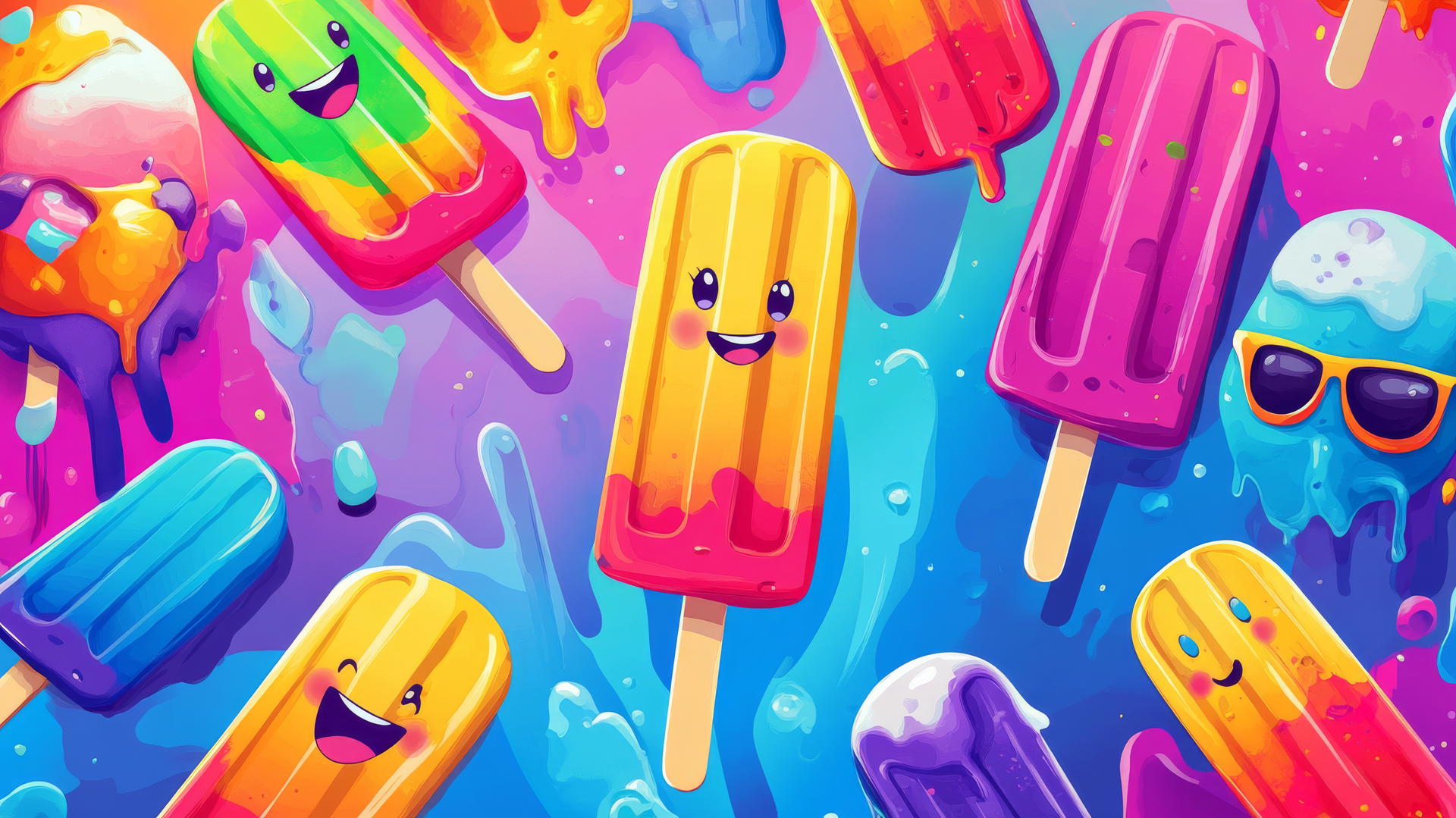 cute summer wallpaper with cartoon popsicles in bright colors