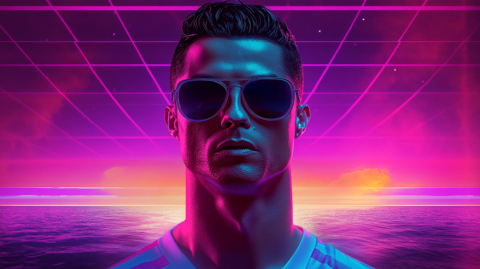 cool Ronaldo wallpaper in a vaporwave aesthetic with neon pinks and purples
