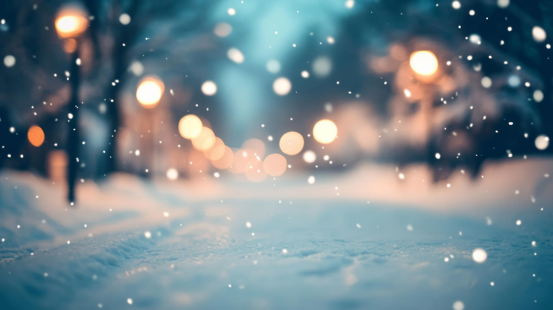 winter aesthetic wallpaper with soft focus bokeh effects and distant city lights