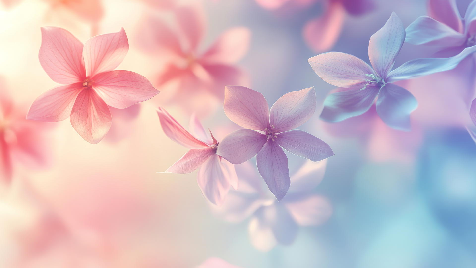 spring wallpaper with delicate petals in soft pastels on a light gradient background