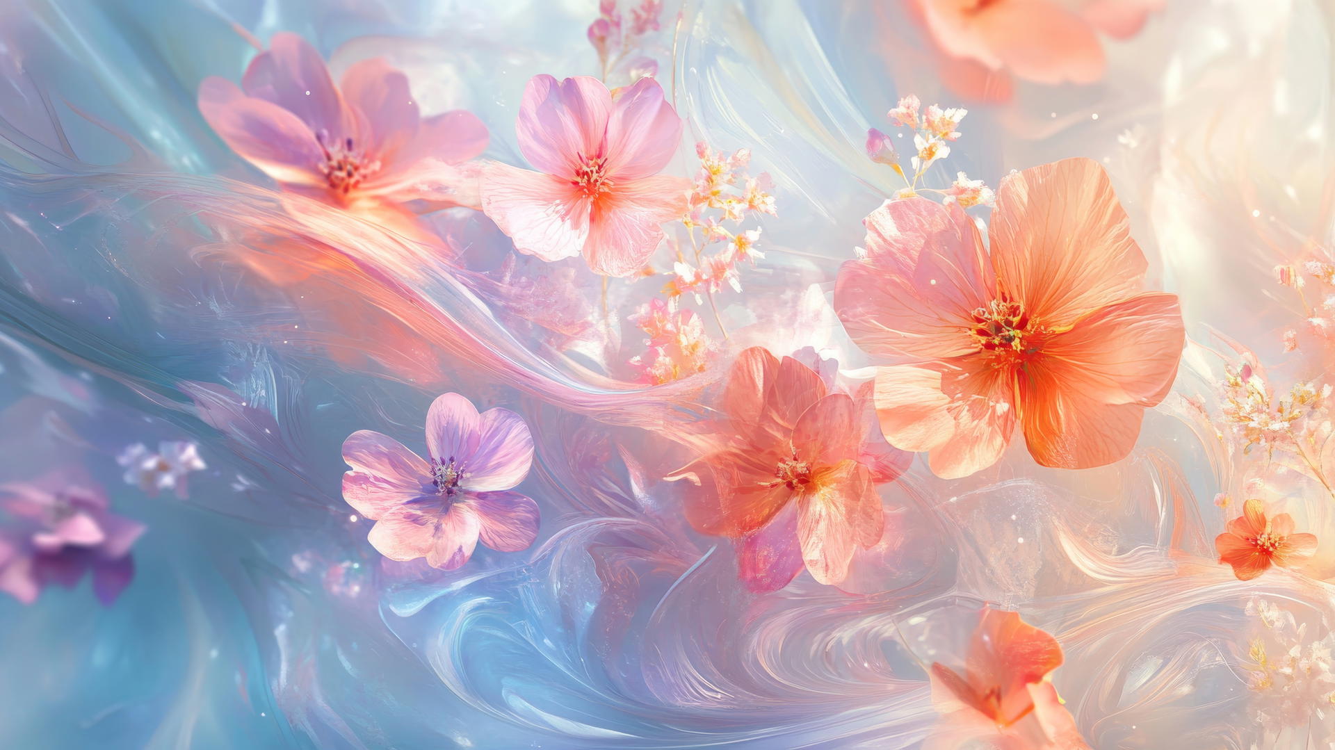 spring wallpaper with swirling floral elements in light colors