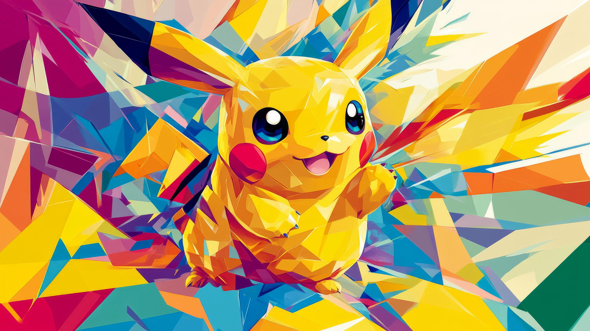 Abstract art of Pikachu in geometric shapes and bright colors