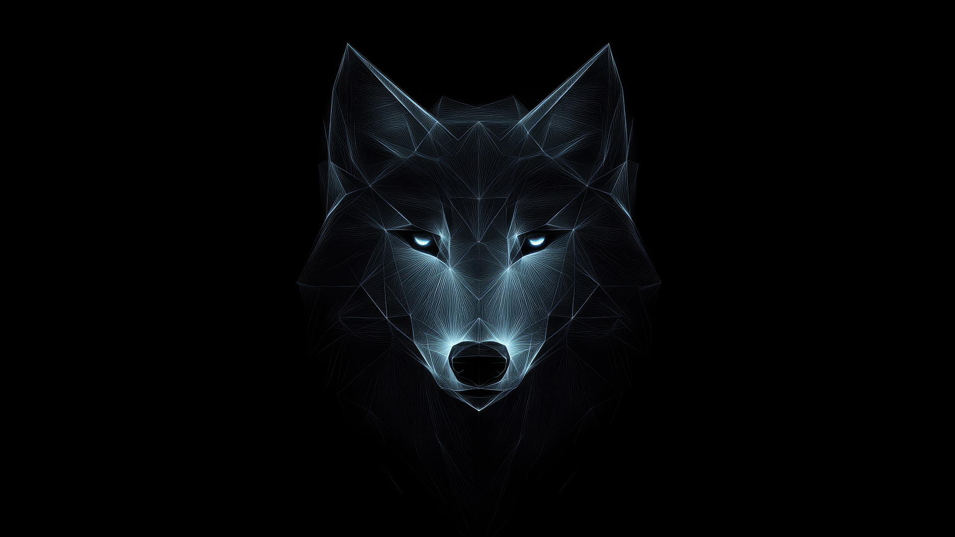 Geometric wolf head with glowing lines on black background