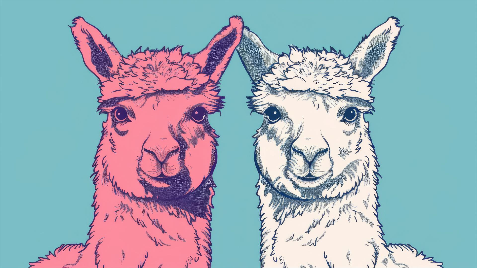Vector illustration of a joyful alpaca couple by Jean Jullien