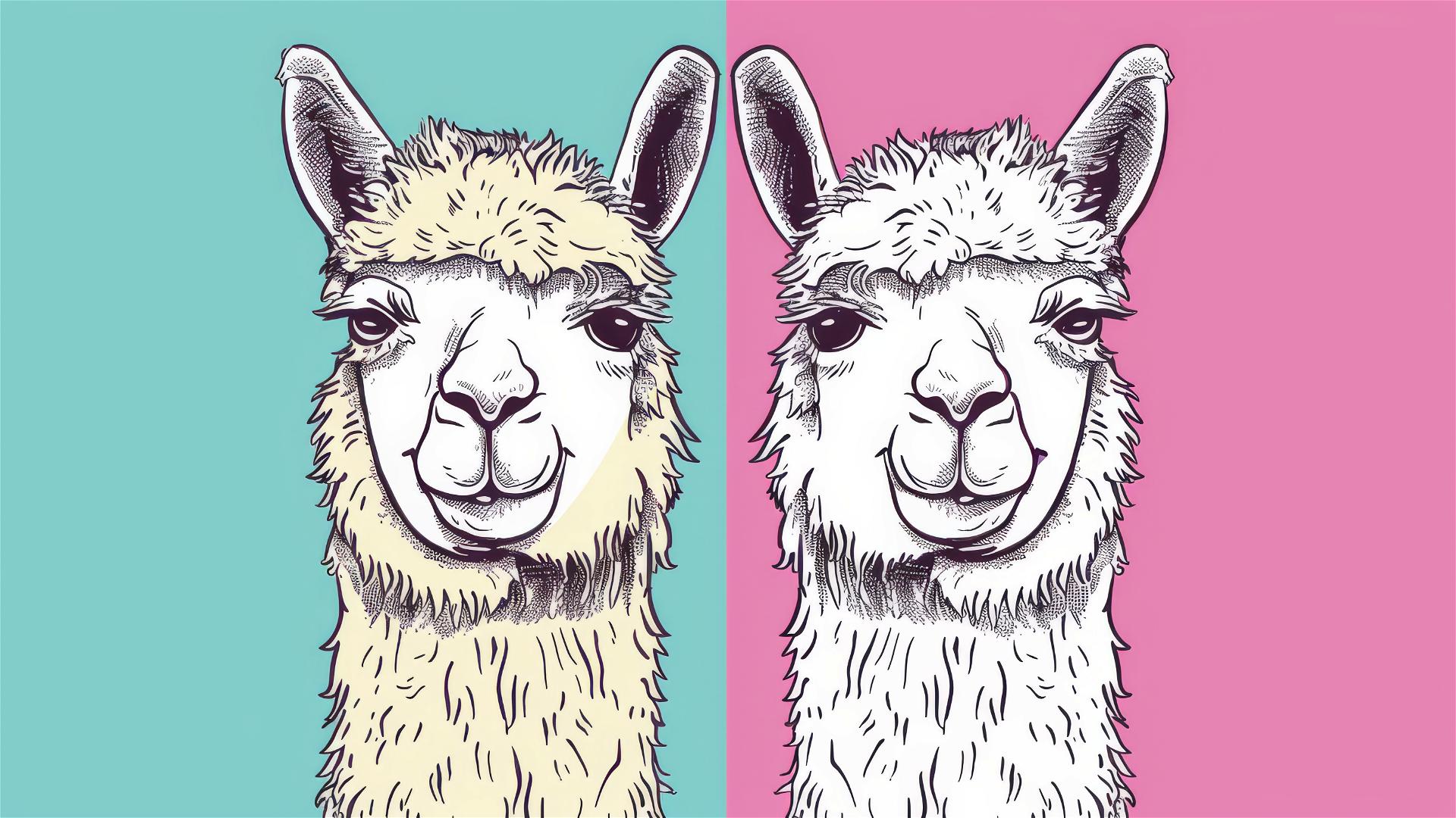 Happy alpaca couple in bold line art by Jean Jullien