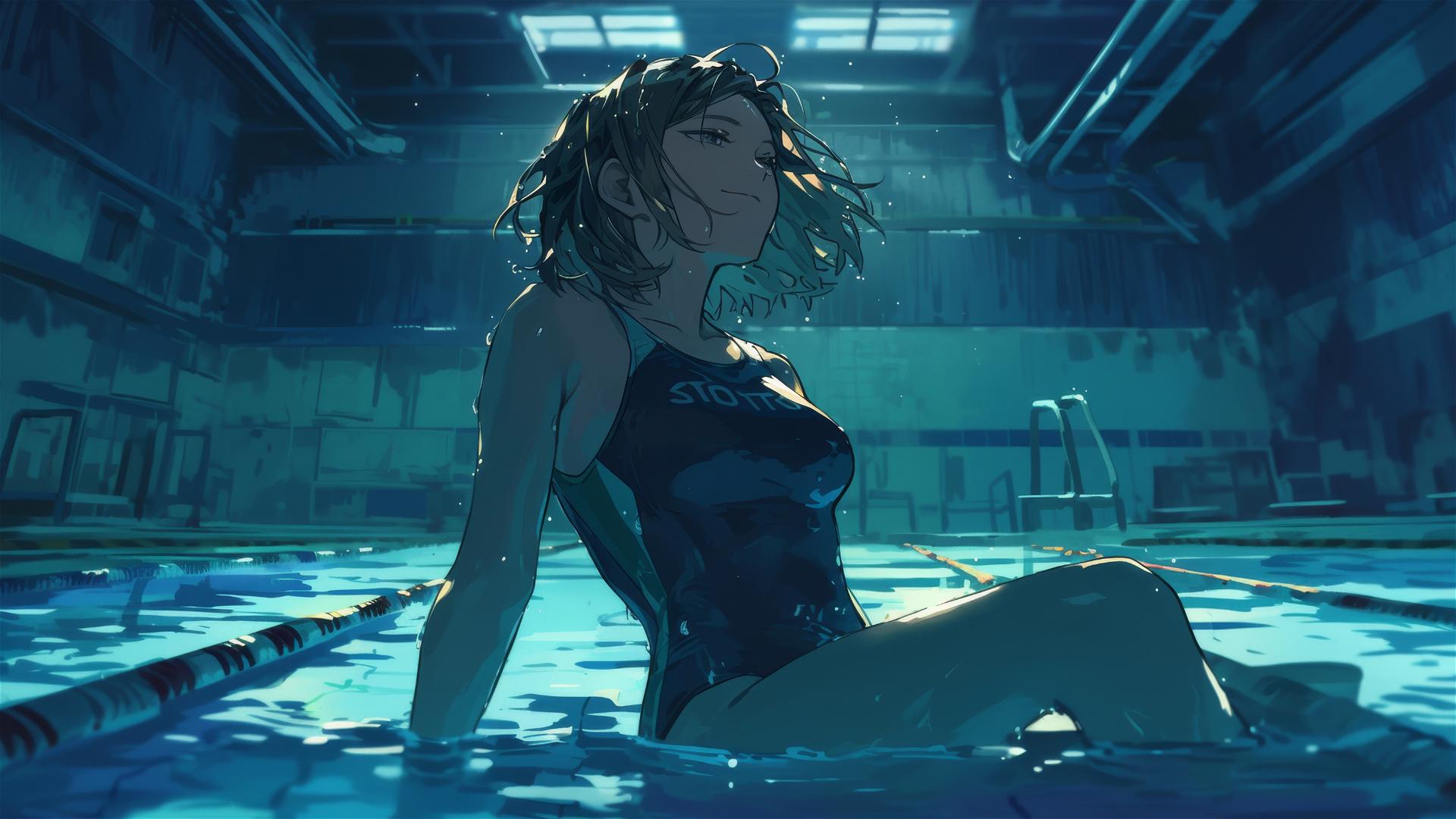 Nobara Kugisaki from Jujutsu Kaisen standing in a pool under moonlight