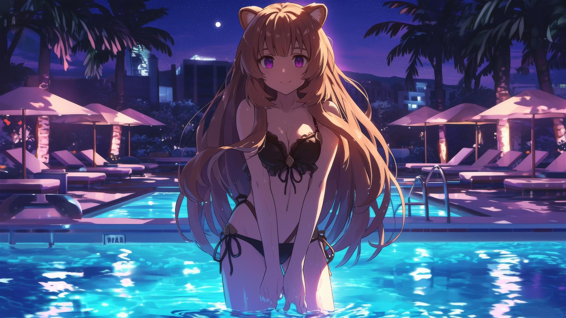 Raphtalia from The Rising of the Shield Hero standing in a pool under moonlight