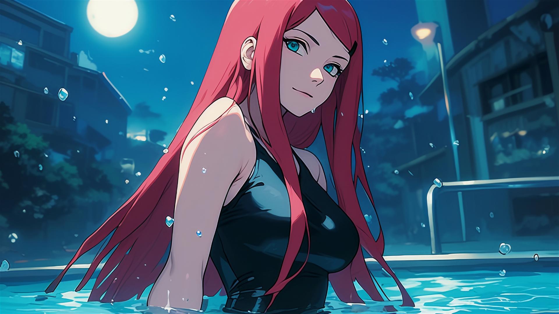 Kushina Uzumaki in pool under moonlight