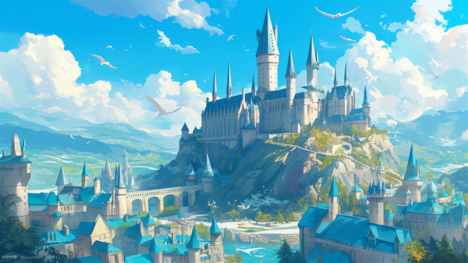 Aerial view of Hogwarts School of Witchcraft and Wizardry