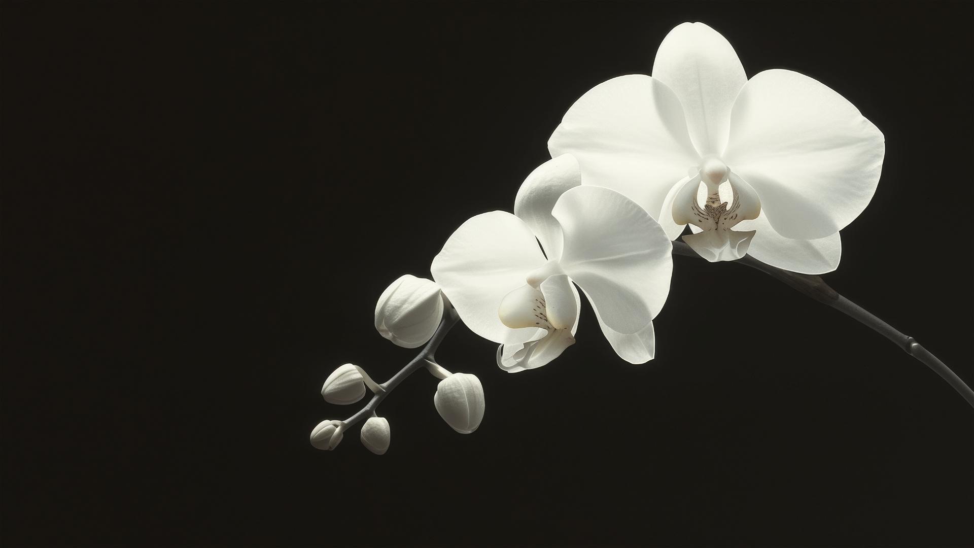 Silhouette of a delicate orchid against a pure black background