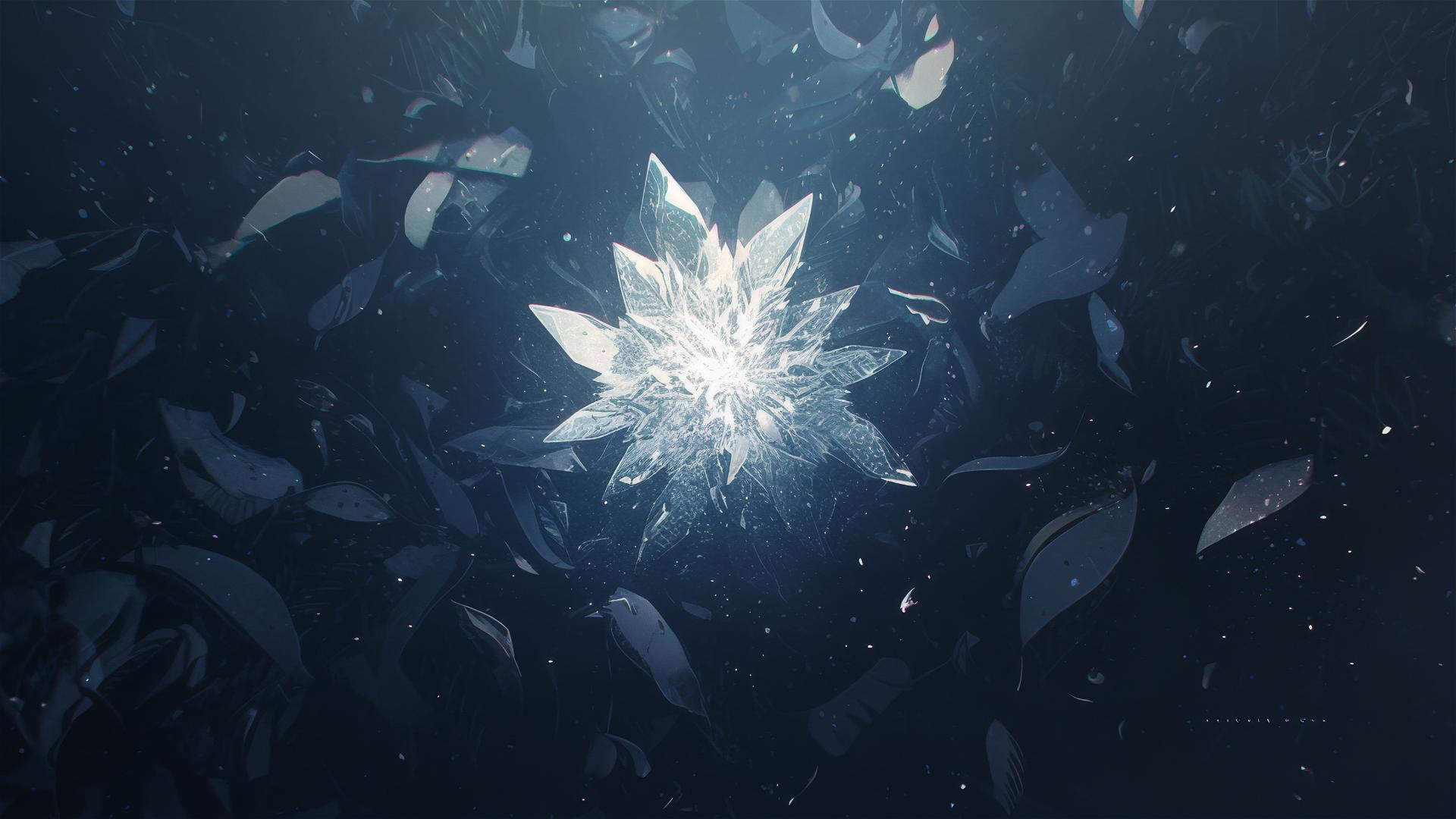 Delicate snowflake illuminated on a dark velvet background