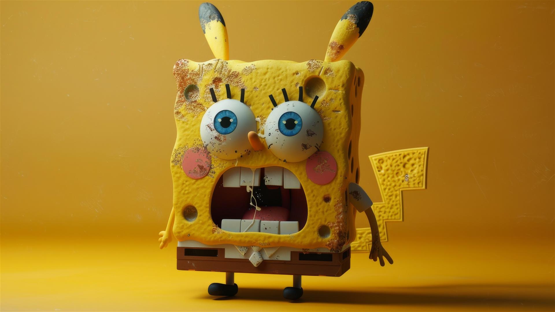 Pikachu and SpongeBob character hybrid