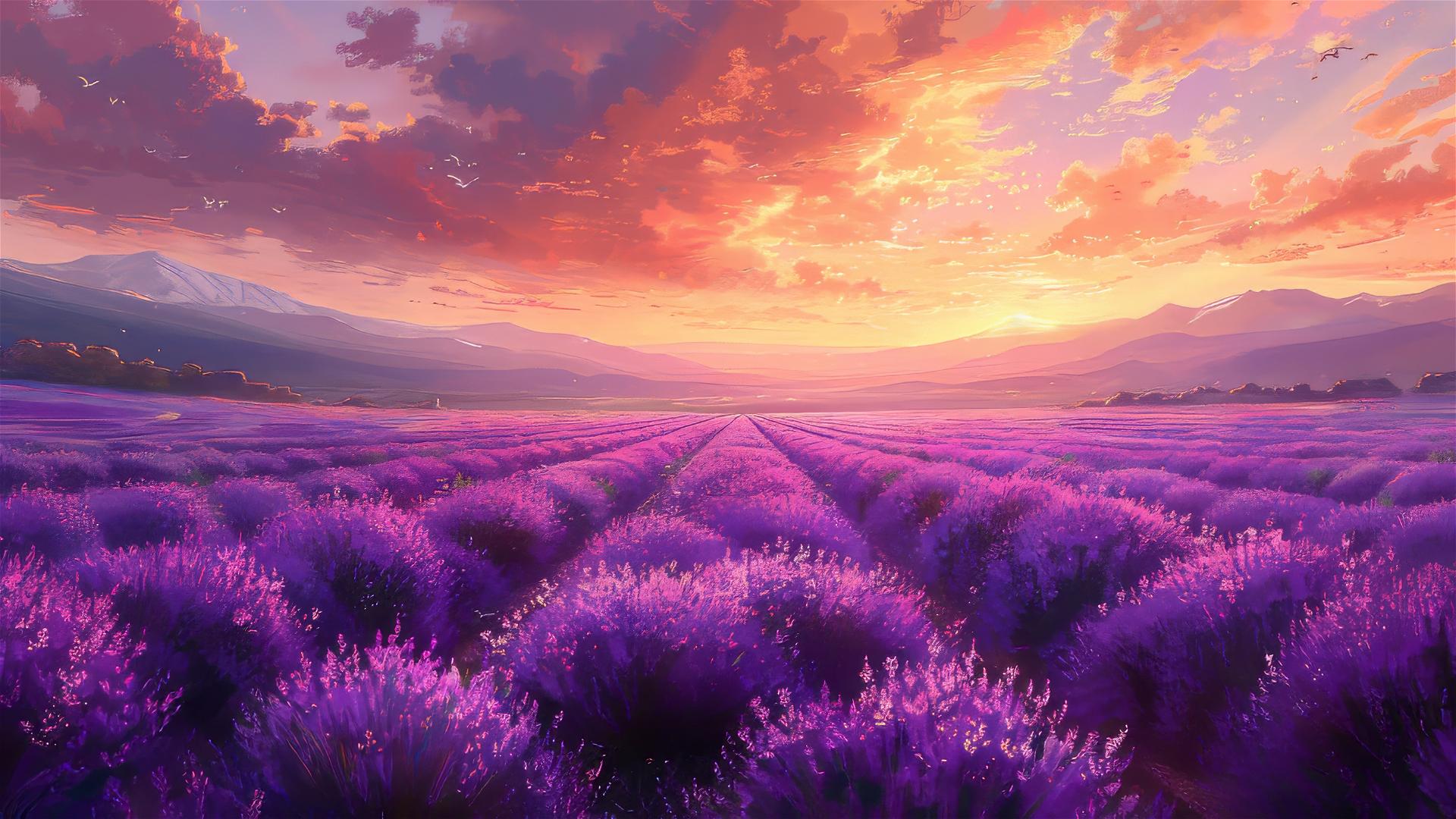 Lavender field in an Impressionist style artwork