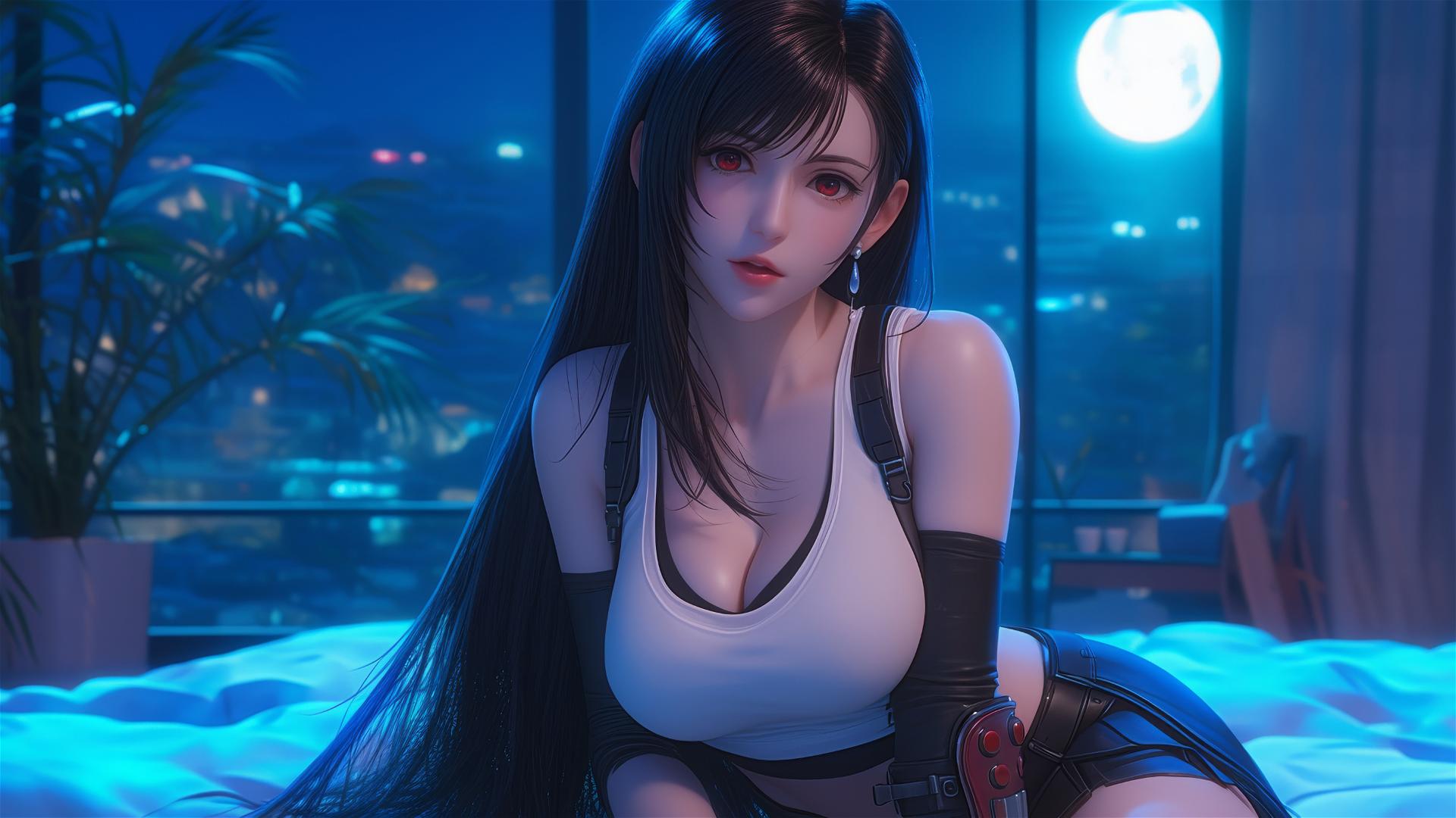 Tifa Lockhart resting in her room with soft moonlight