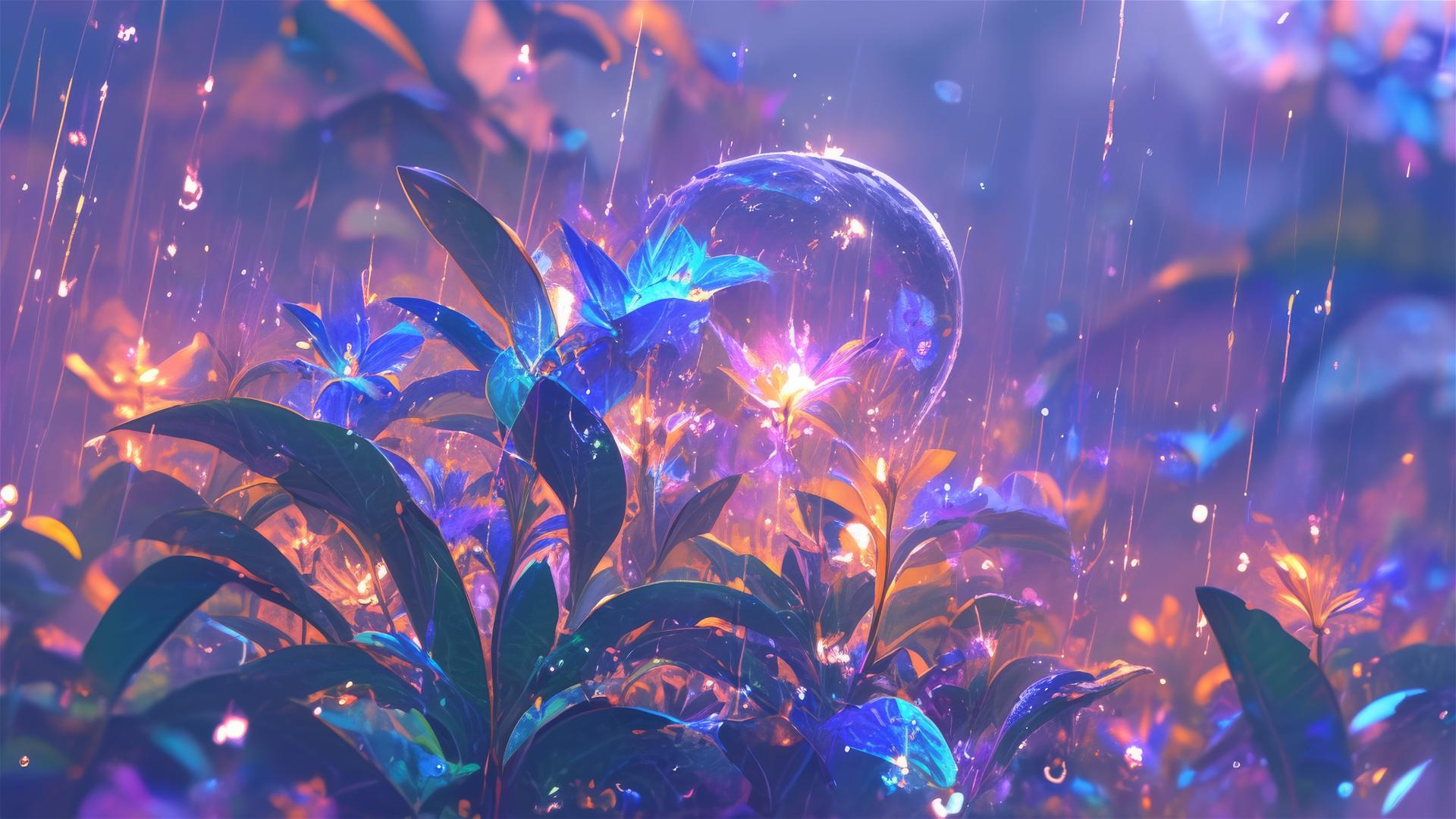 Holographic rain depicting 3D native flora and fauna in the air
