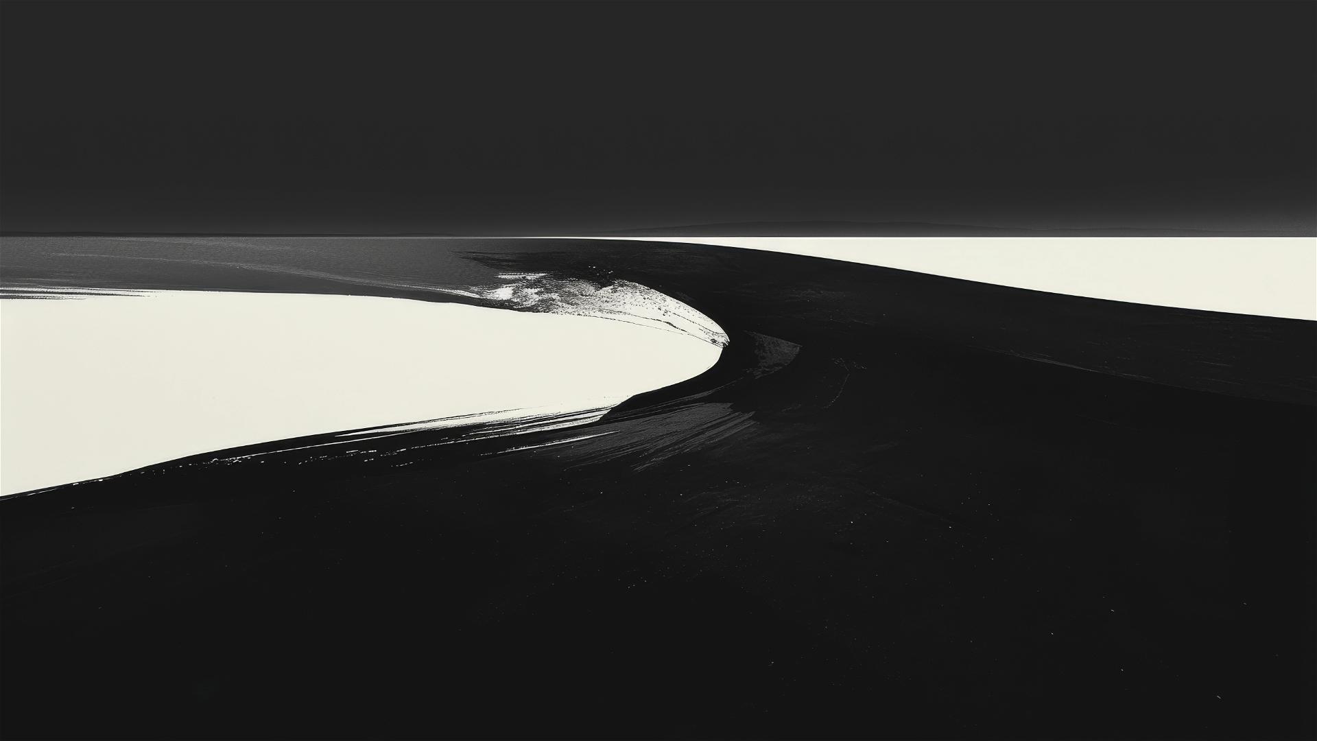 Aesthetic dark ink-black beach with waves whispering in the darkness
