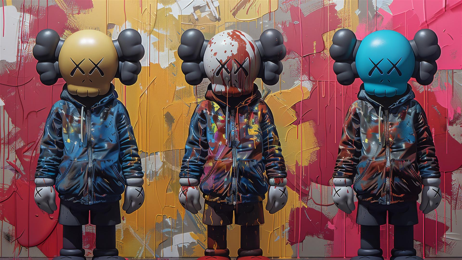 KAWS pop art poster in flat solid colors