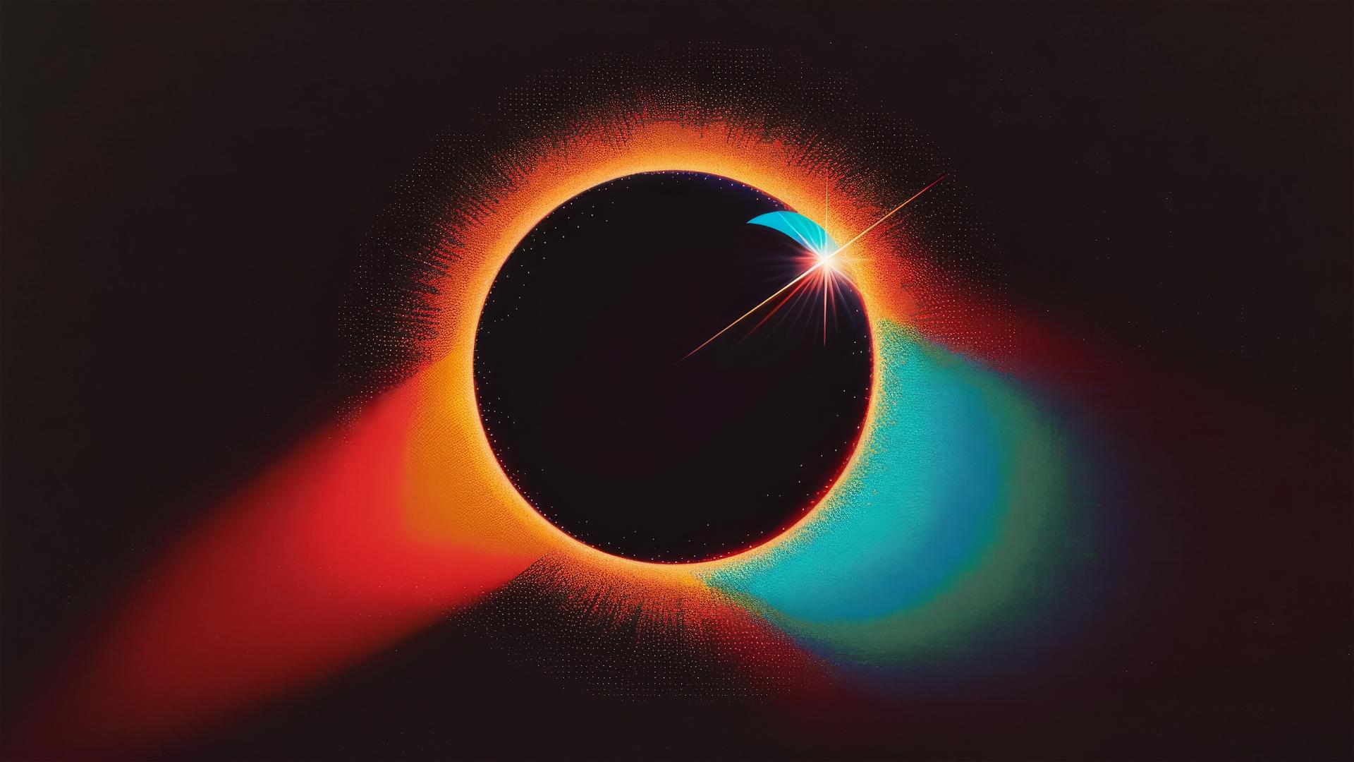 Abstract Hyperrealism solar eclipse with vivid colors and eerie atmosphere