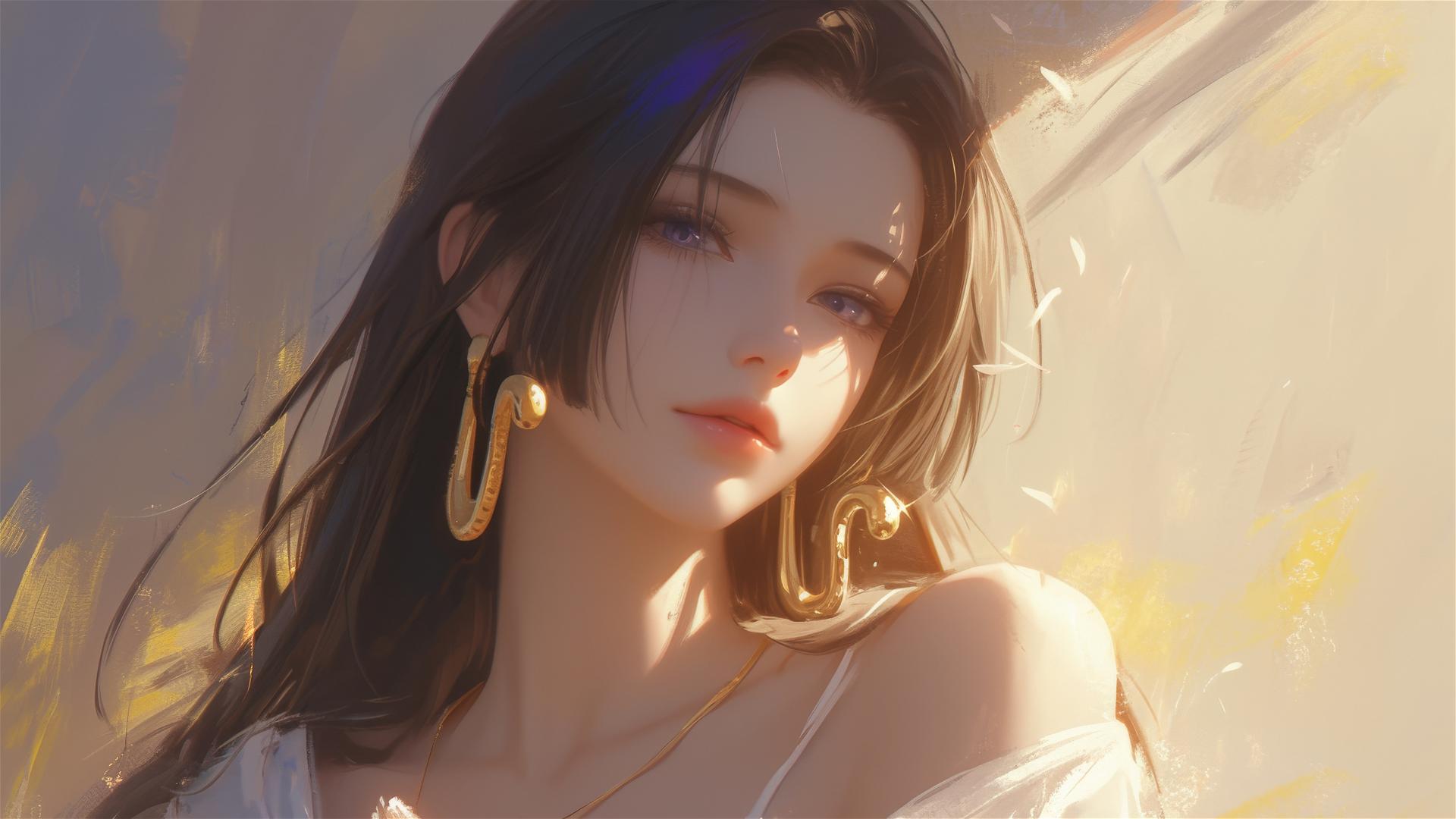 Boa Hancock from One Piece in an art gallery with soft lighting