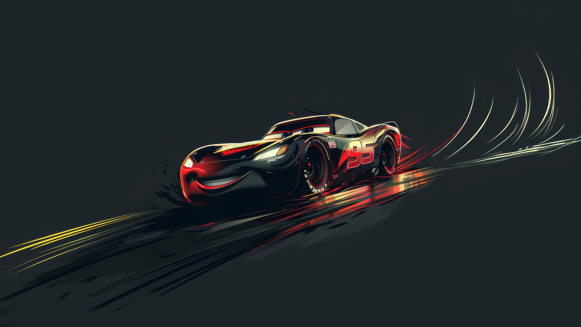 Front angle of Lightning McQueen from Harry Potter with spotlight effect