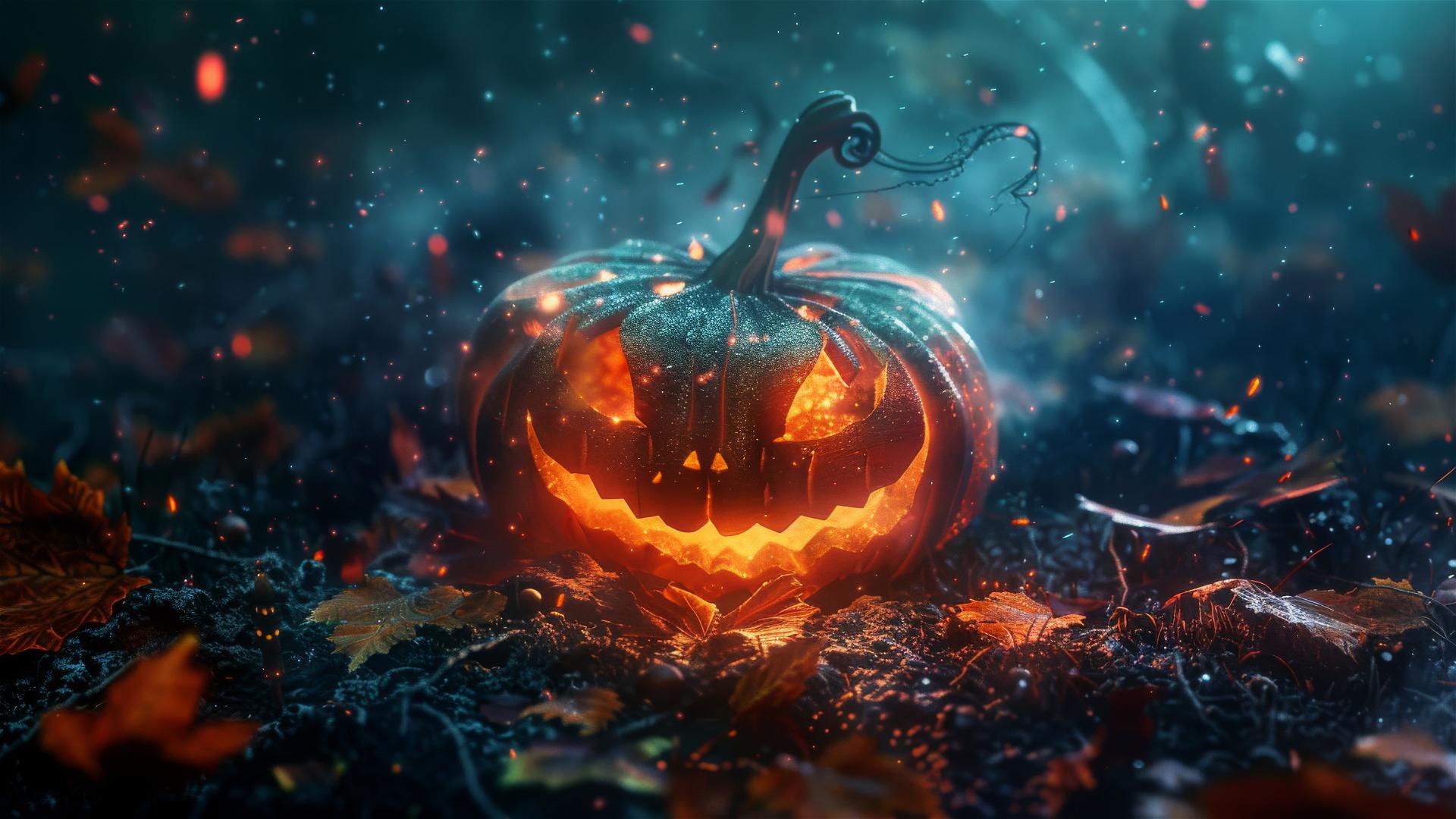 Halloween-themed background with spooky elements.