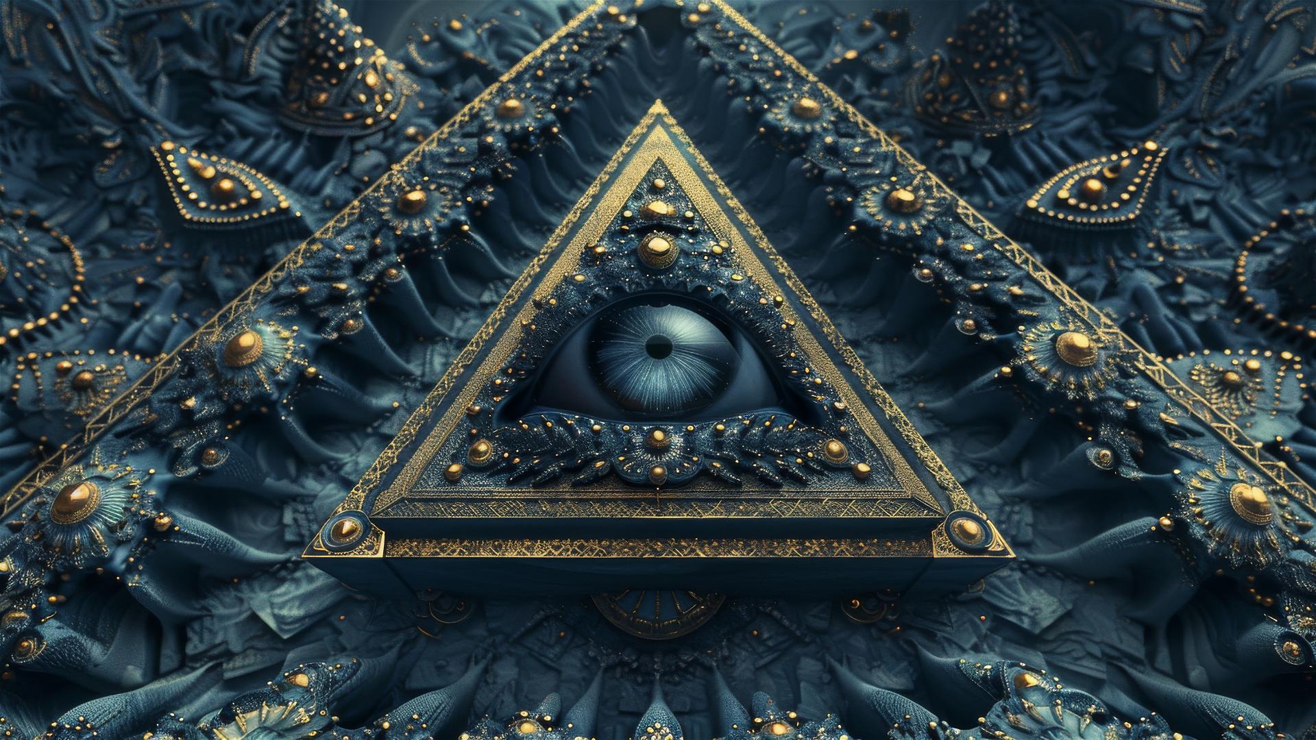 All-seeing eye and Illuminati pyramid in Art Nouveau style