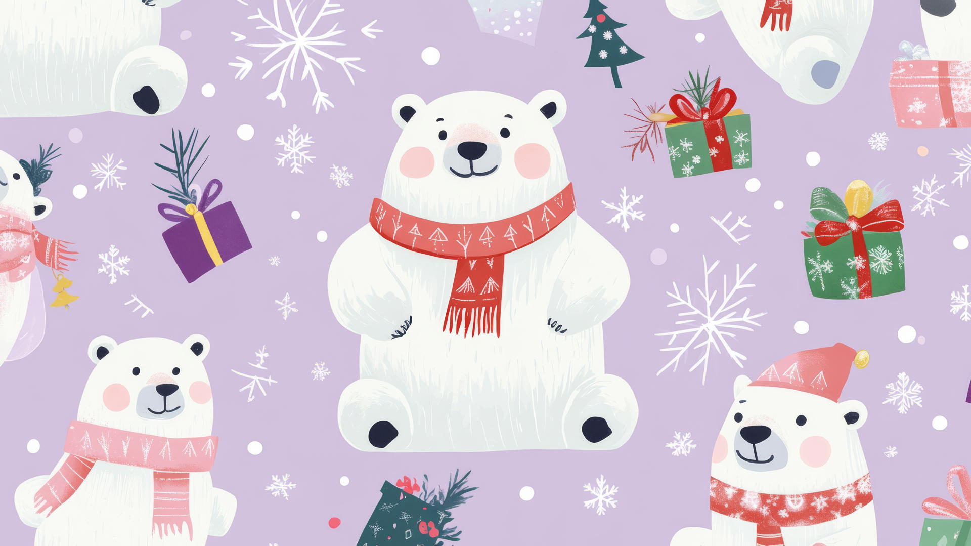 cute Christmas wallpaper preppy with playful polar bears, snowflakes, and presents